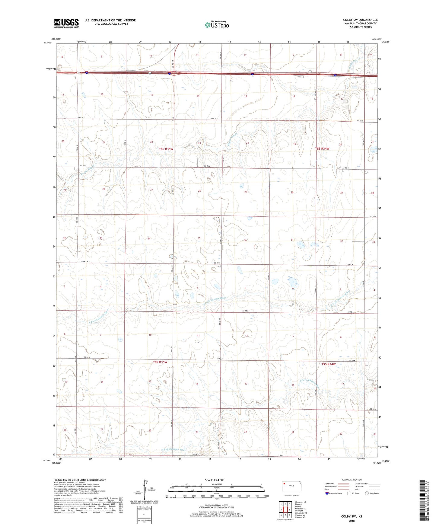 Colby SW Kansas US Topo Map Image