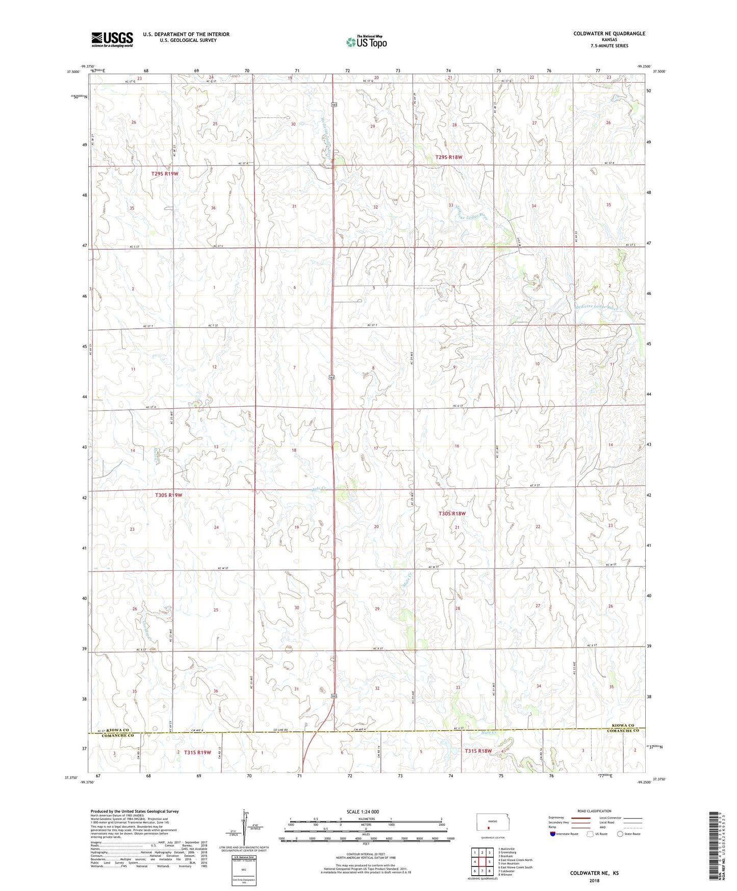 Coldwater NE Kansas US Topo Map Image
