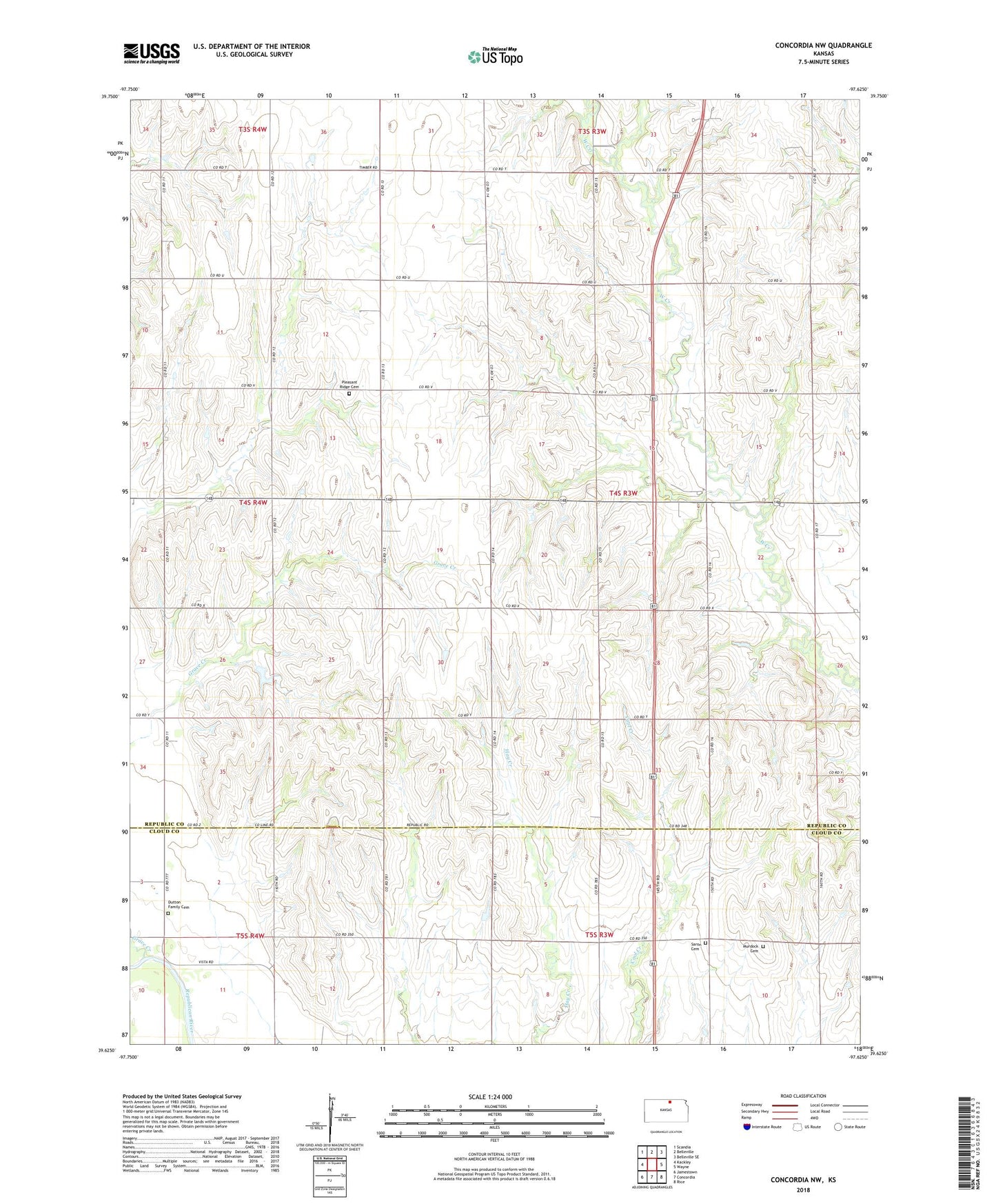 Concordia NW Kansas US Topo Map Image