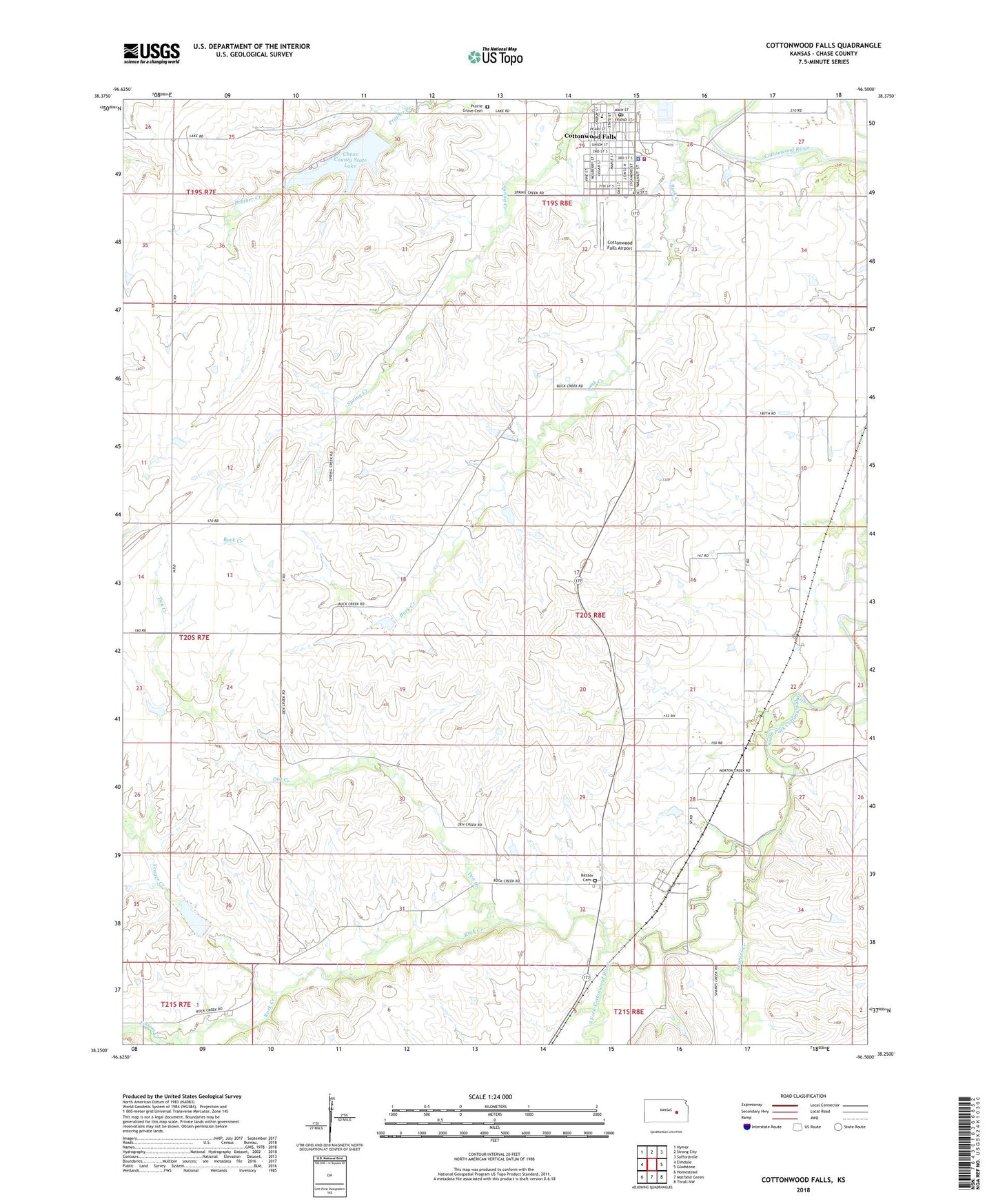 Cottonwood Falls Kansas US Topo Map Image