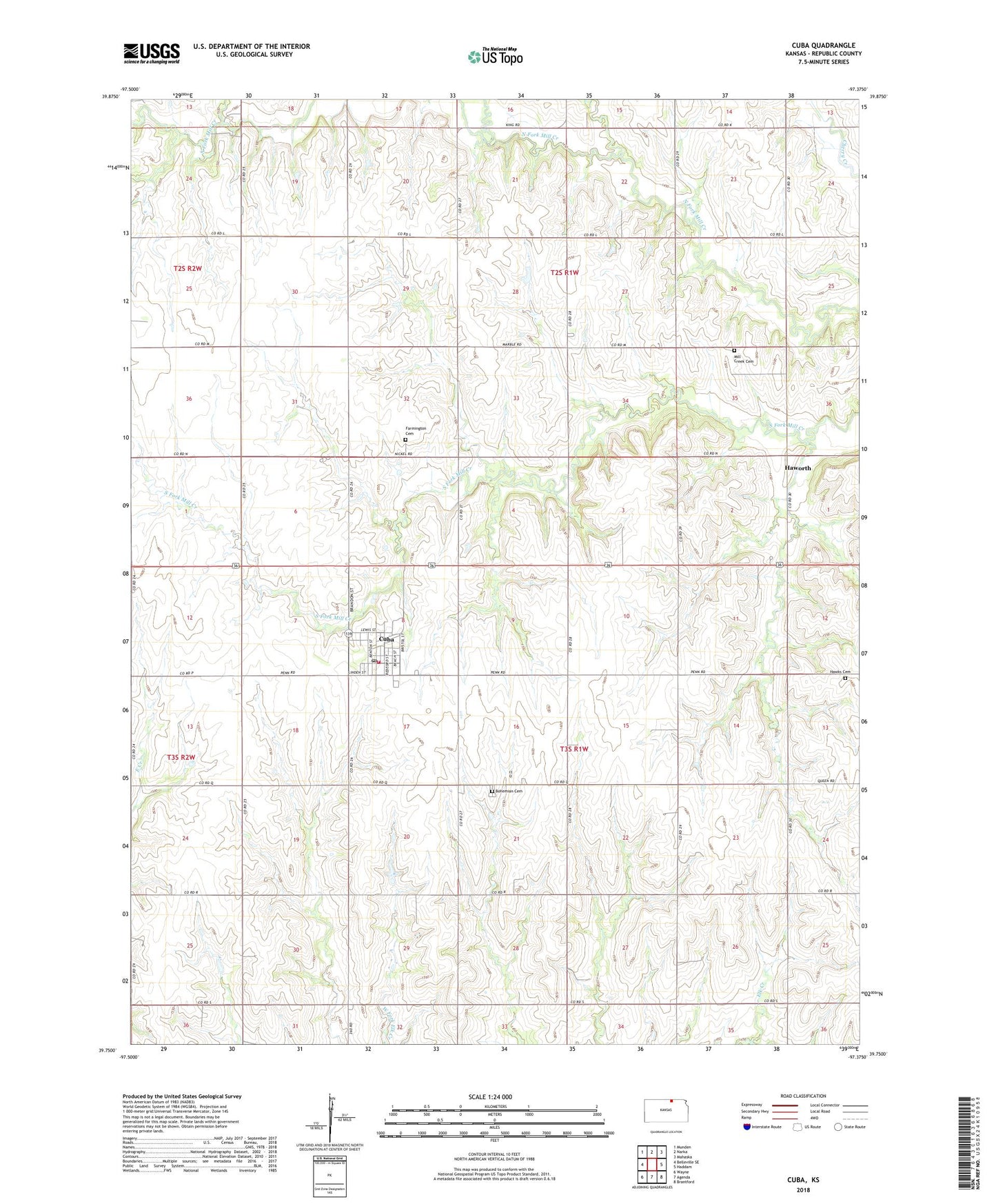 Cuba Kansas US Topo Map Image