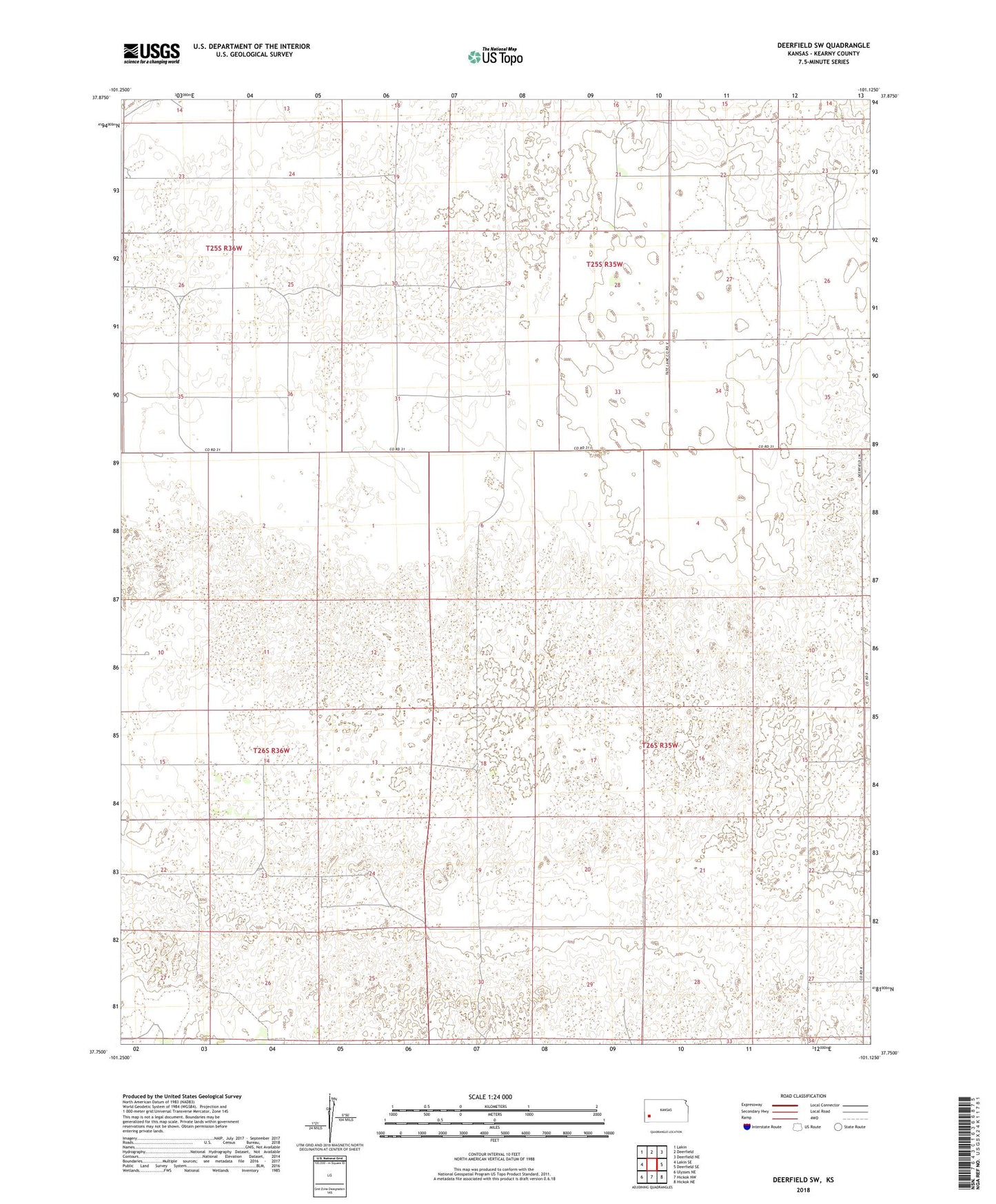 Deerfield SW Kansas US Topo Map Image