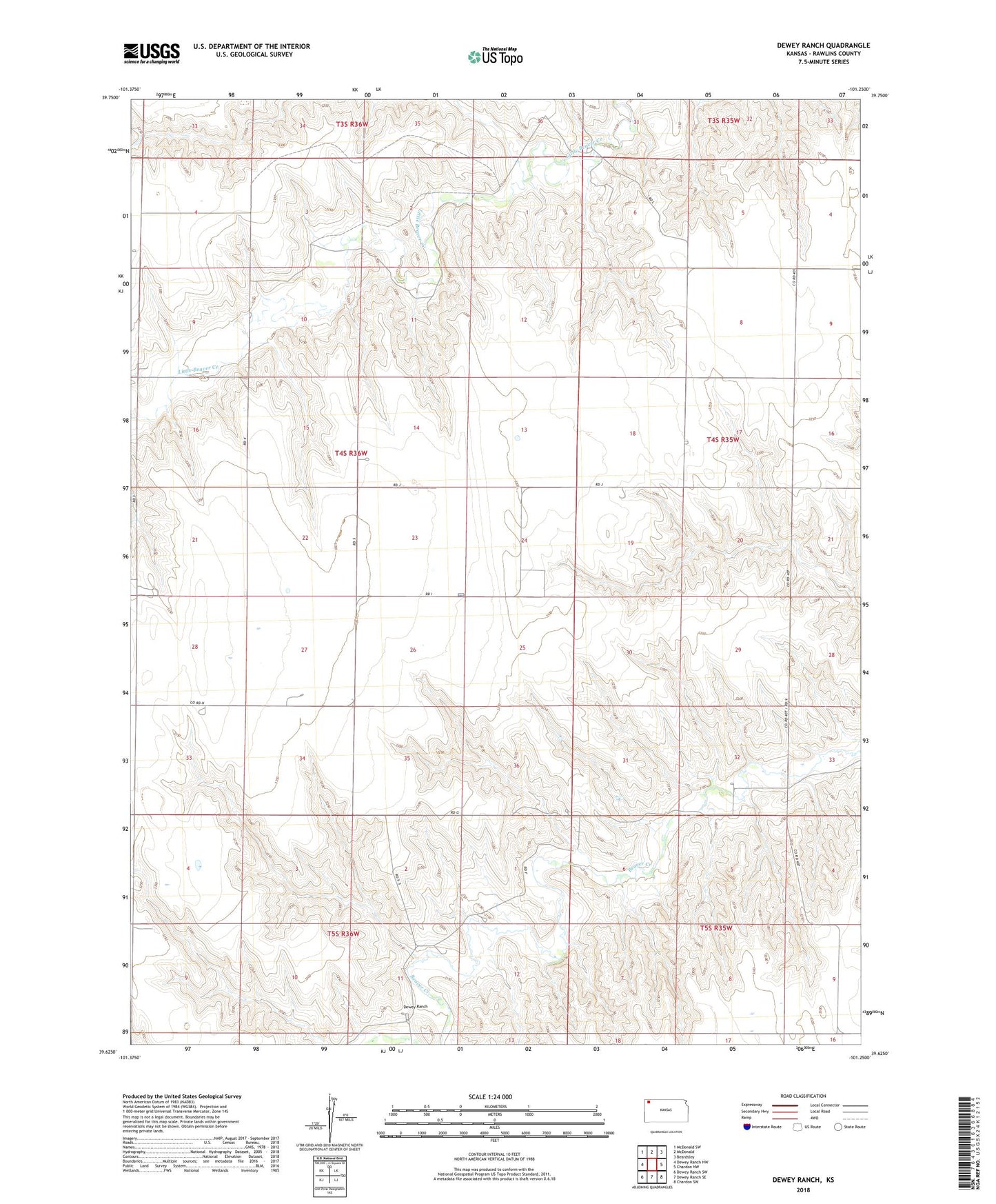 Dewey Ranch Kansas US Topo Map Image
