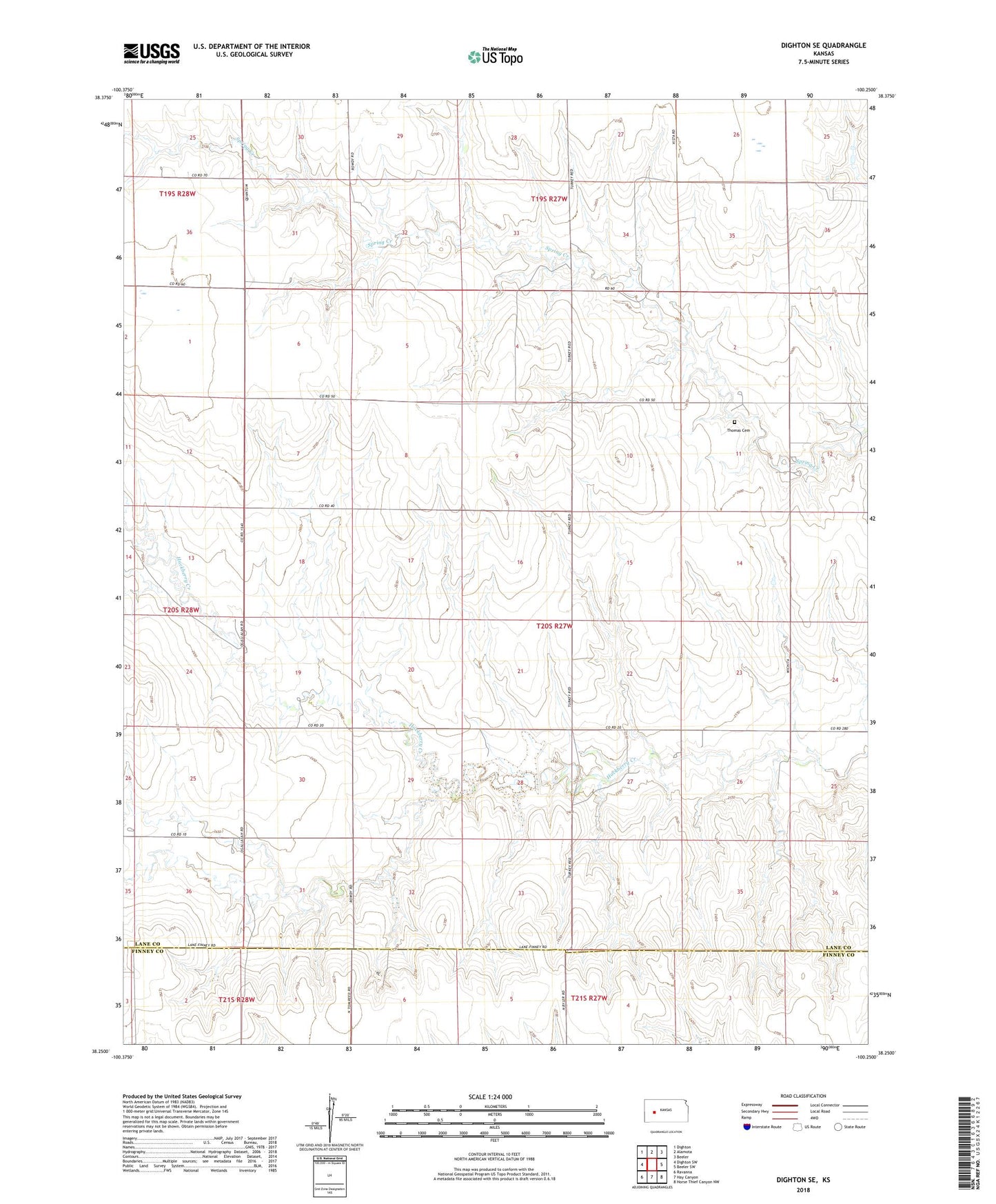 Dighton SE Kansas US Topo Map Image