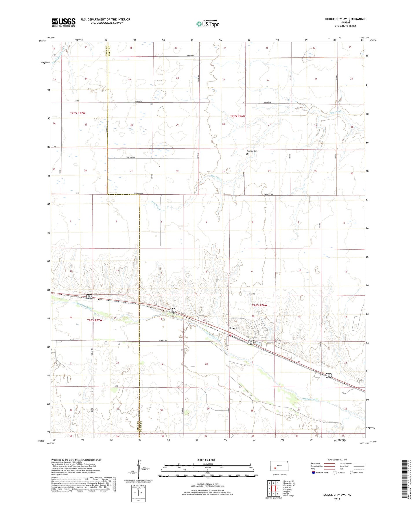 Dodge City SW Kansas US Topo Map Image