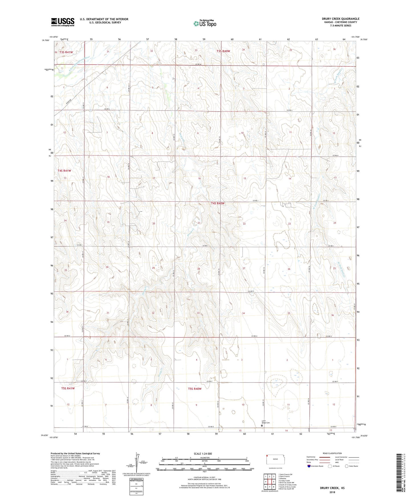 Drury Creek Kansas US Topo Map Image