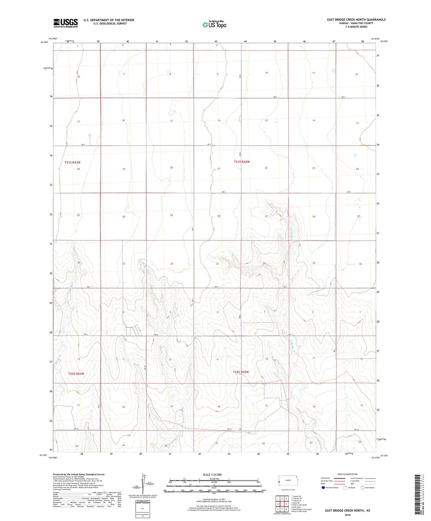 East Bridge Creek North Kansas US Topo Map Image