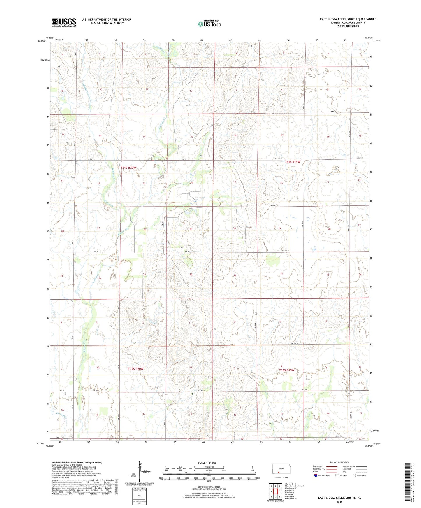 East Kiowa Creek South Kansas US Topo Map Image
