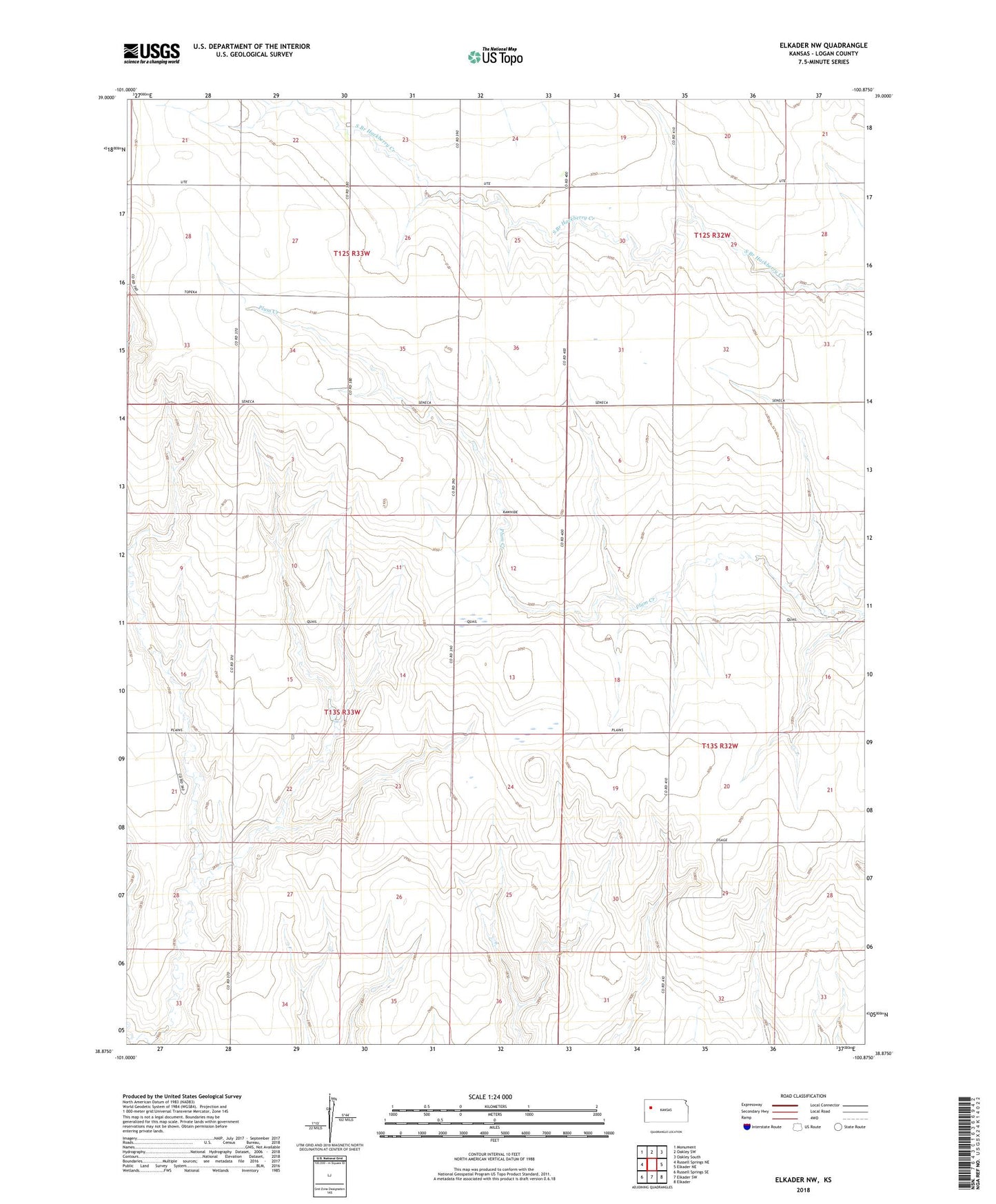 Elkader NW Kansas US Topo Map Image