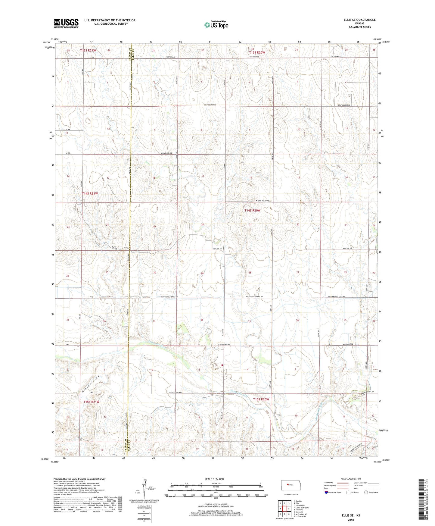 Ellis SE Kansas US Topo Map Image