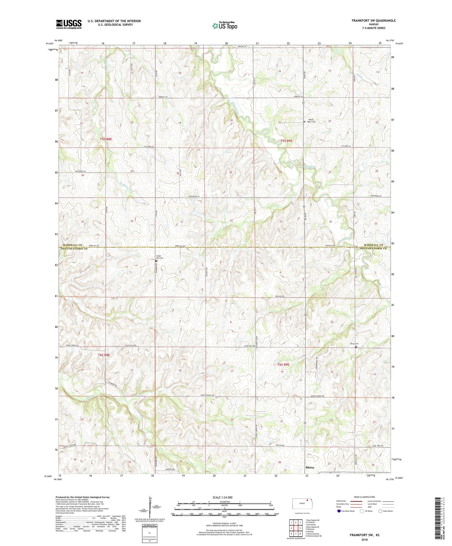 Frankfort SW Kansas US Topo Map Image