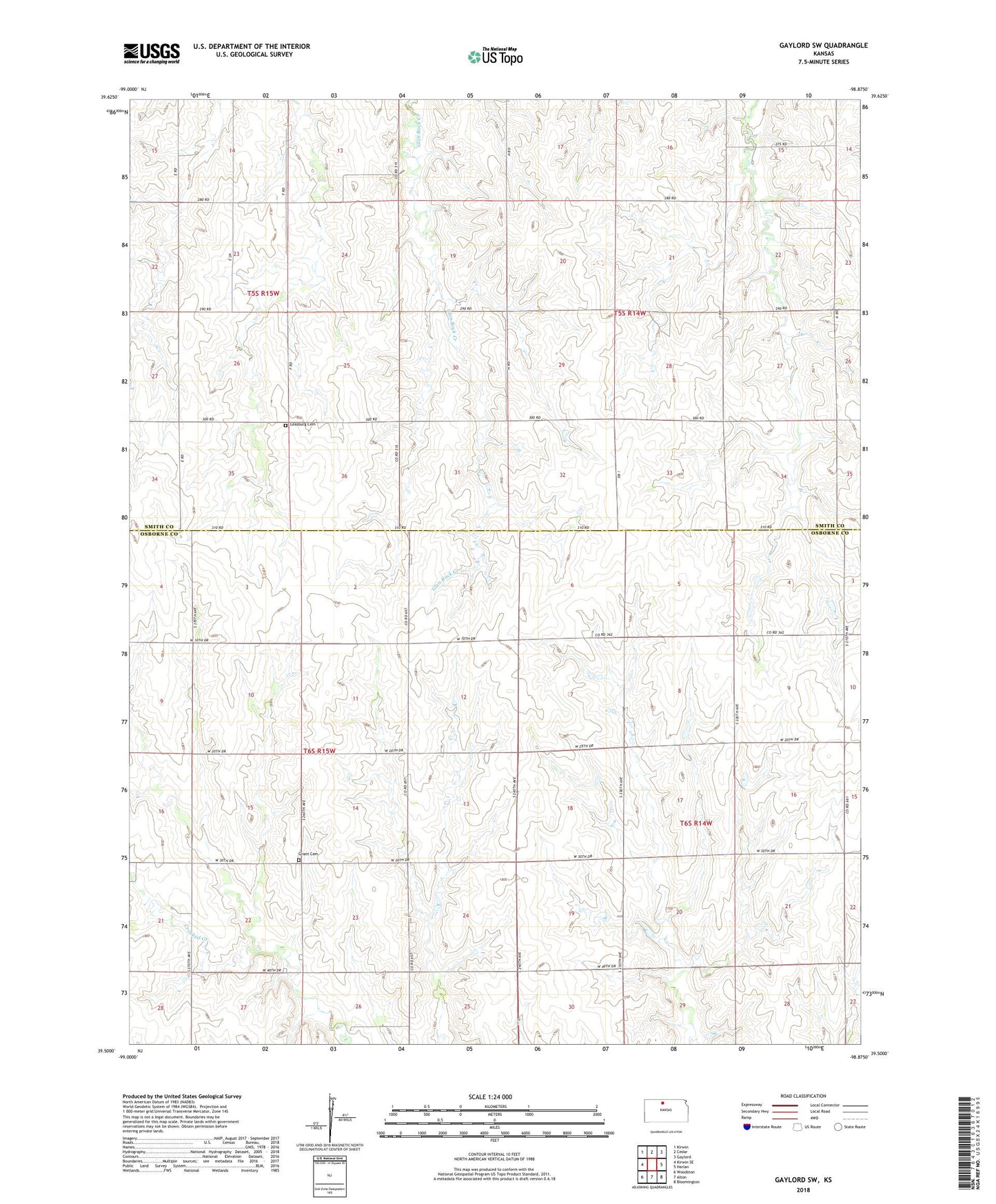 Gaylord SW Kansas US Topo Map Image