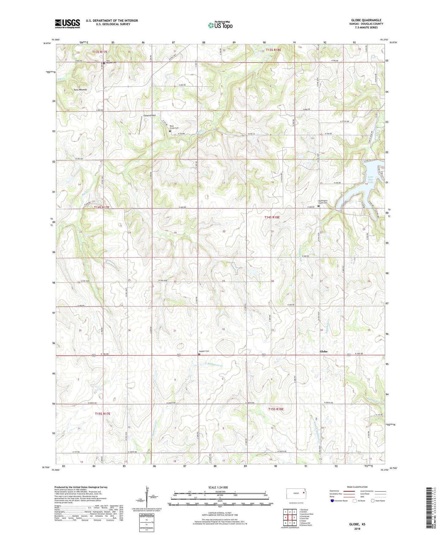 Globe Kansas US Topo Map Image