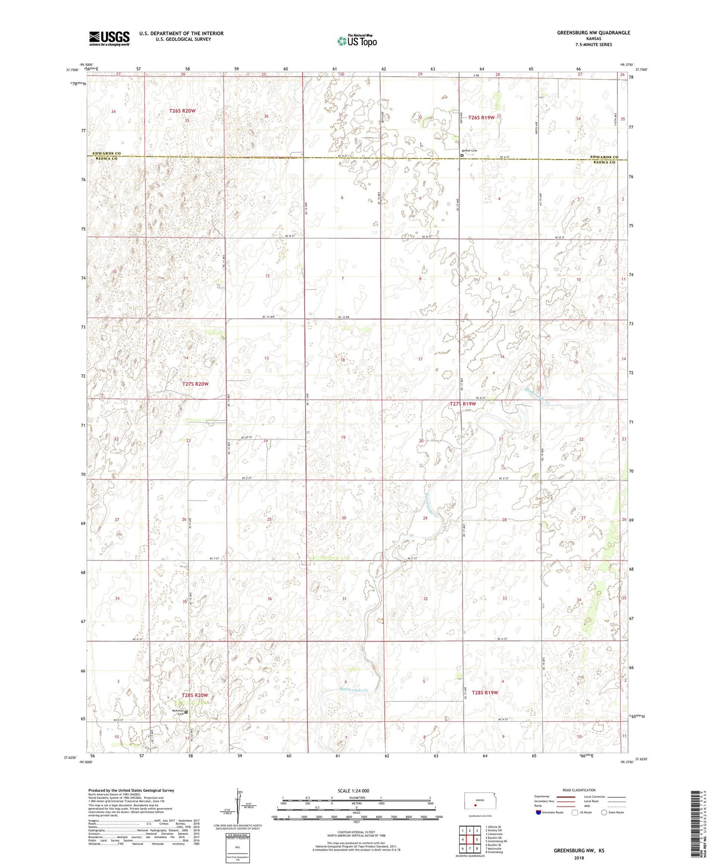 Greensburg NW Kansas US Topo Map Image