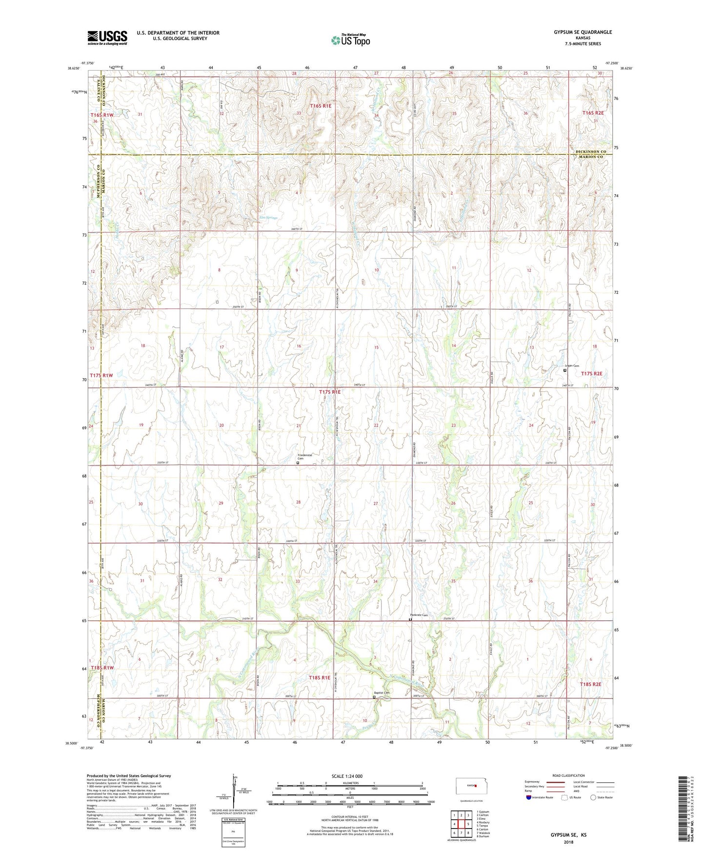 Gypsum SE Kansas US Topo Map Image