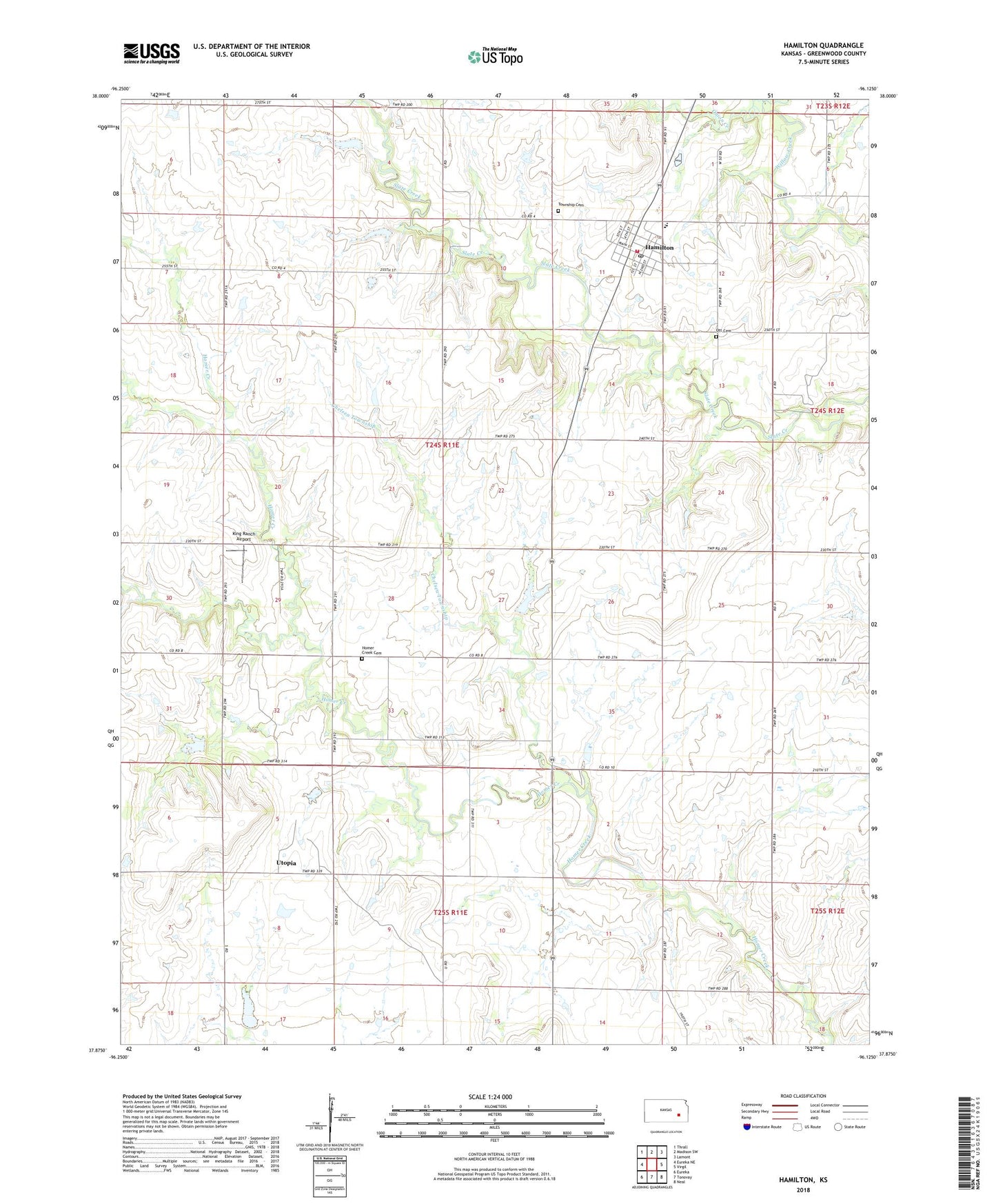 Hamilton Kansas US Topo Map Image