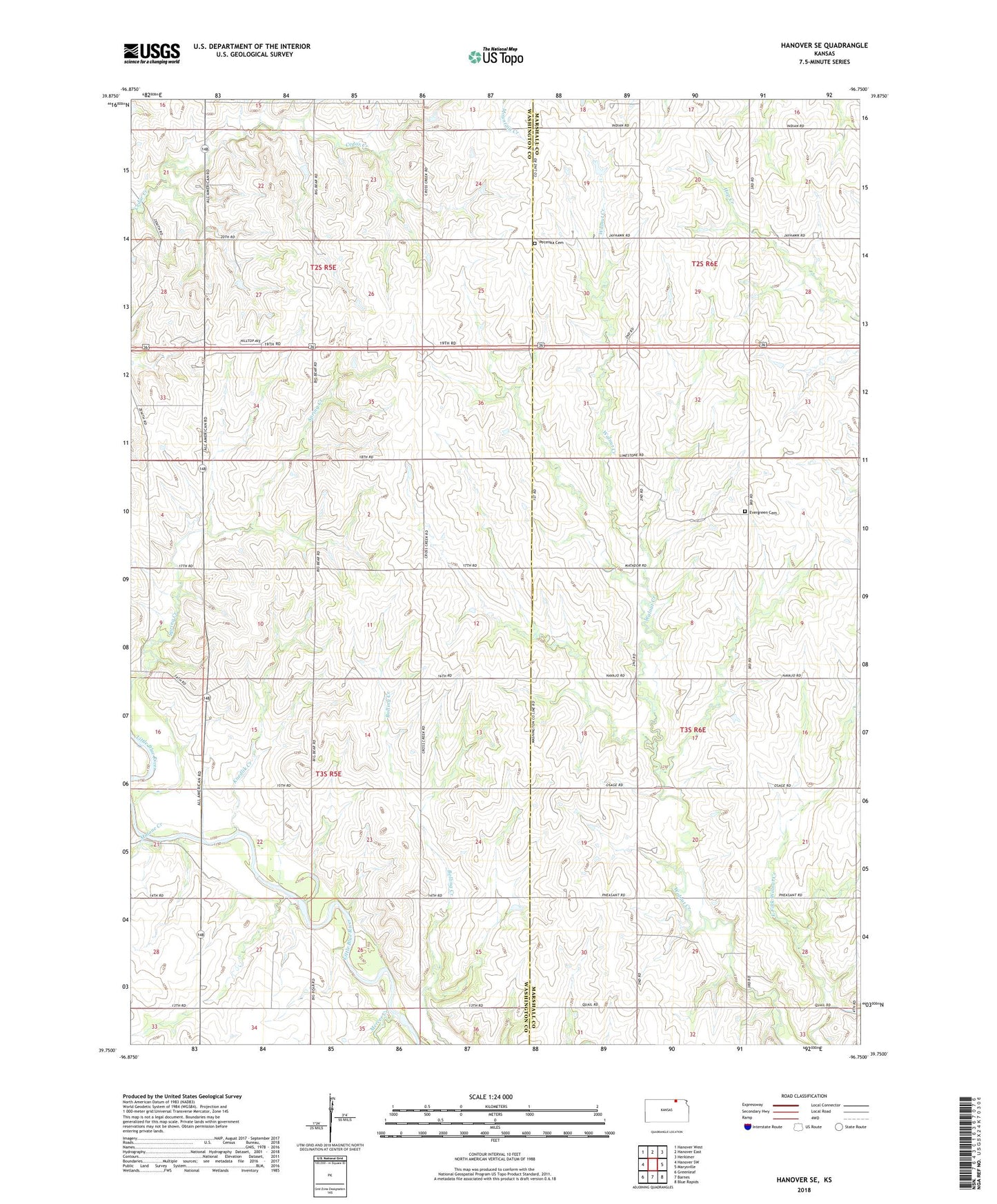 Hanover SE Kansas US Topo Map Image