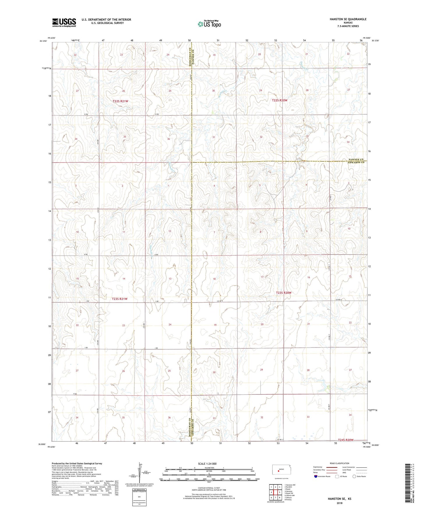 Hanston SE Kansas US Topo Map Image