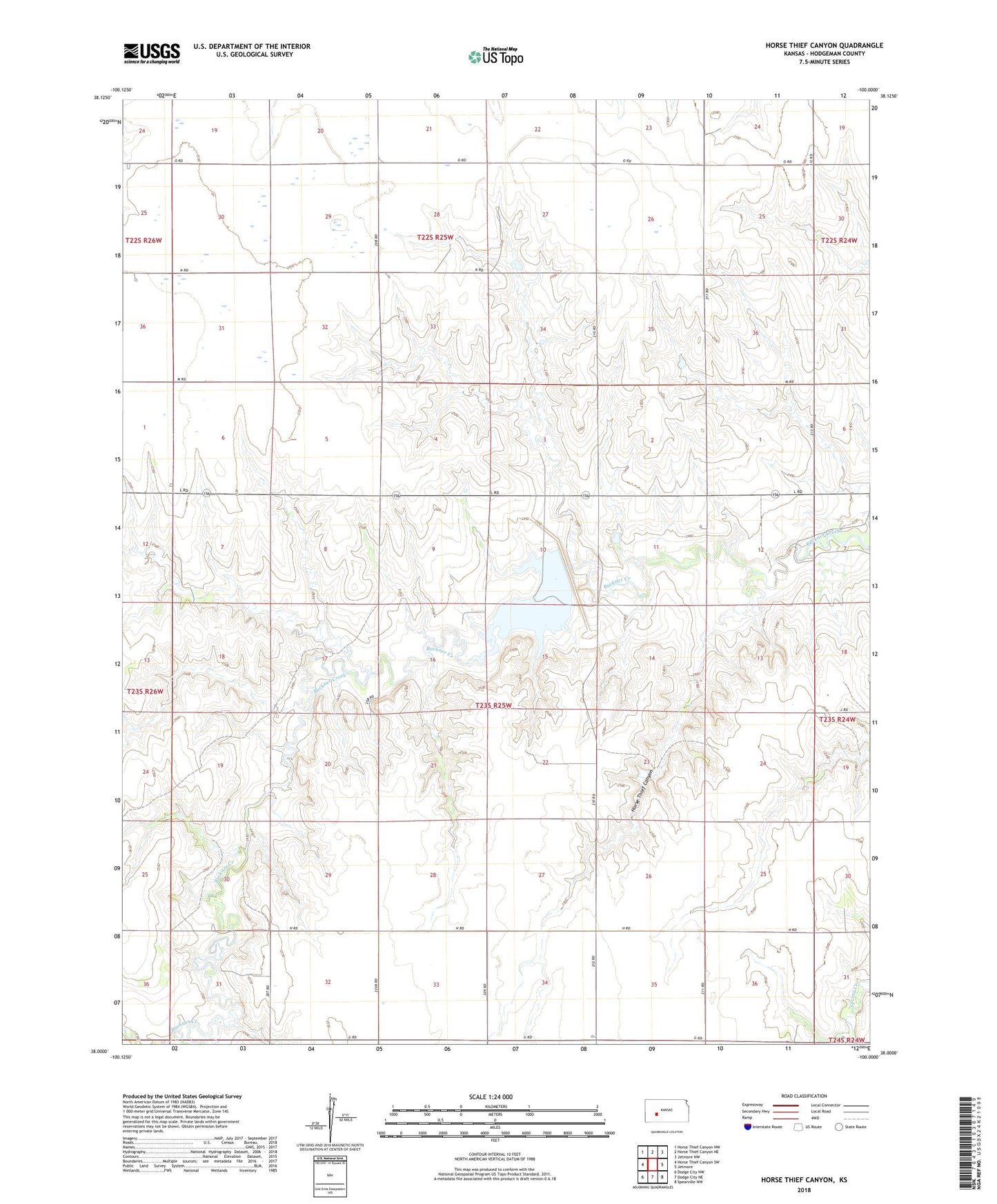 Horse Thief Canyon Kansas US Topo Map Image