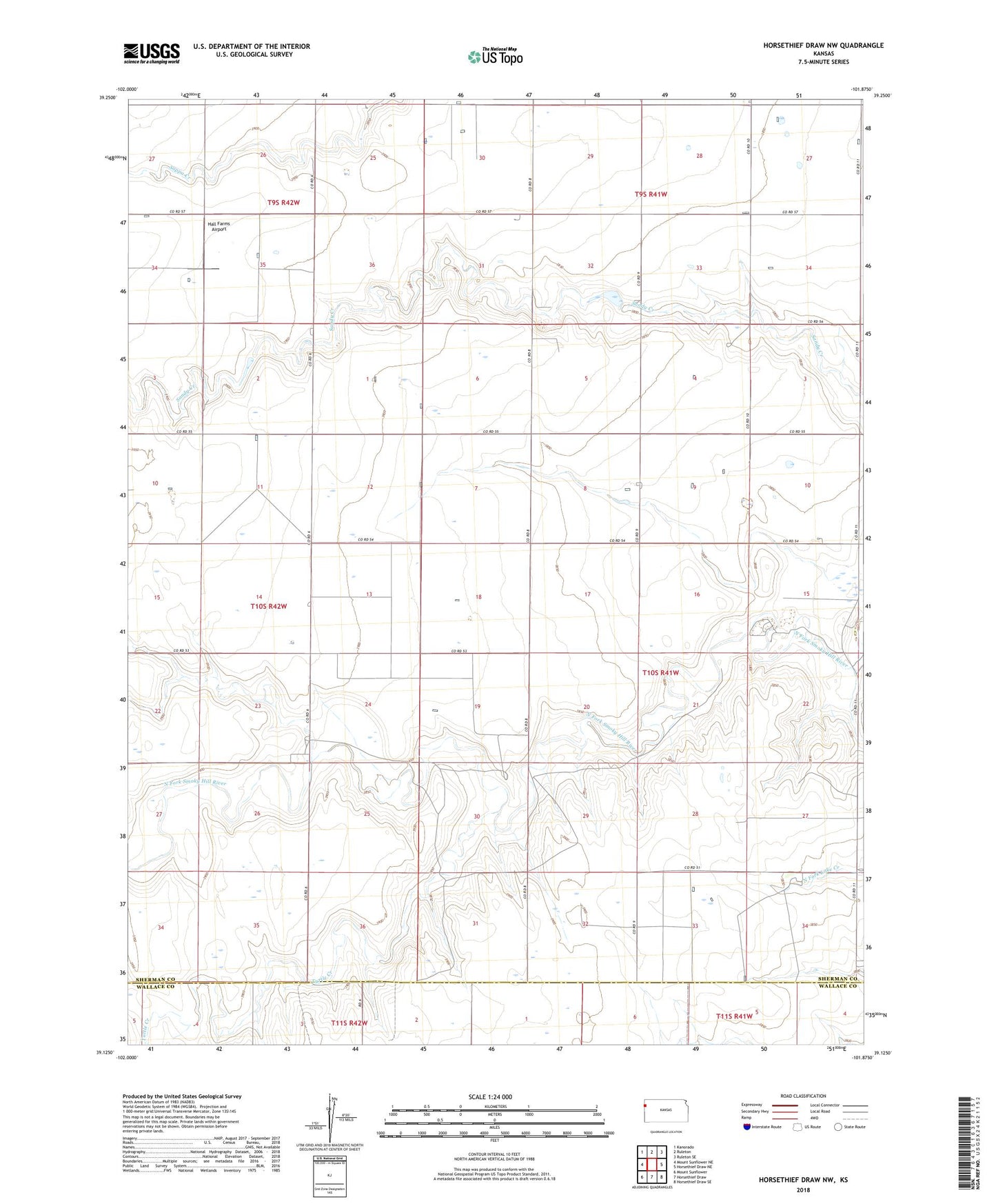 Horsethief Draw NW Kansas US Topo Map Image