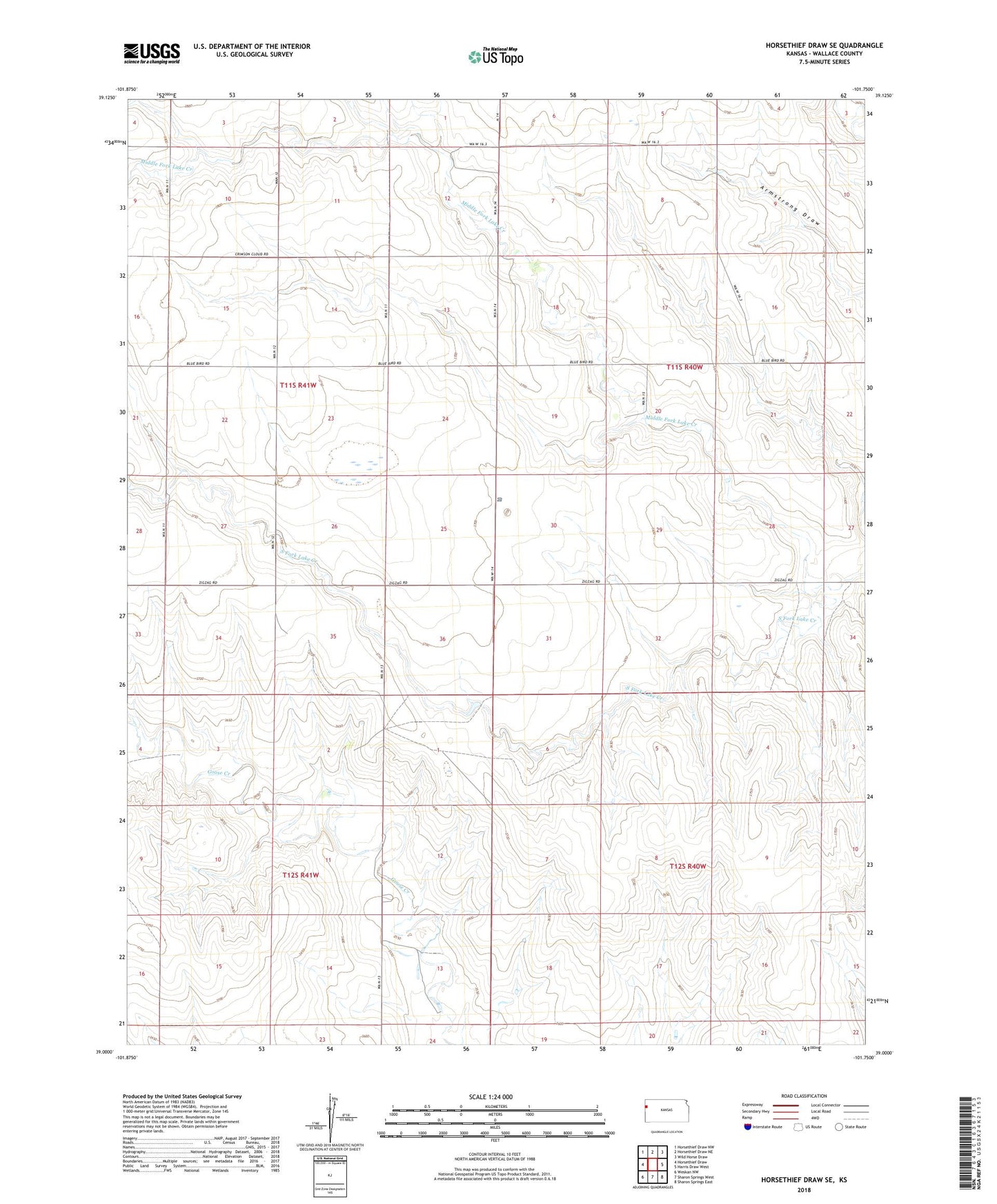 Horsethief Draw SE Kansas US Topo Map Image