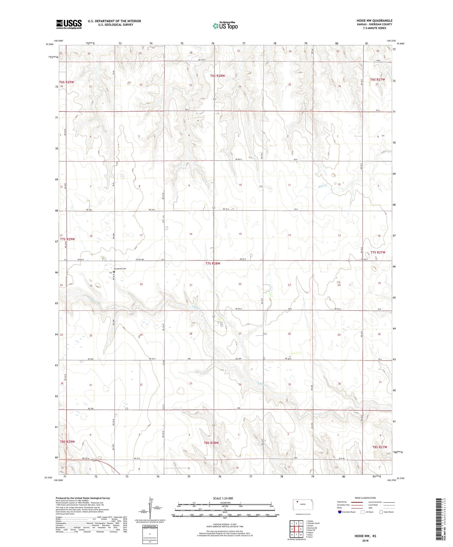 Hoxie NW Kansas US Topo Map Image