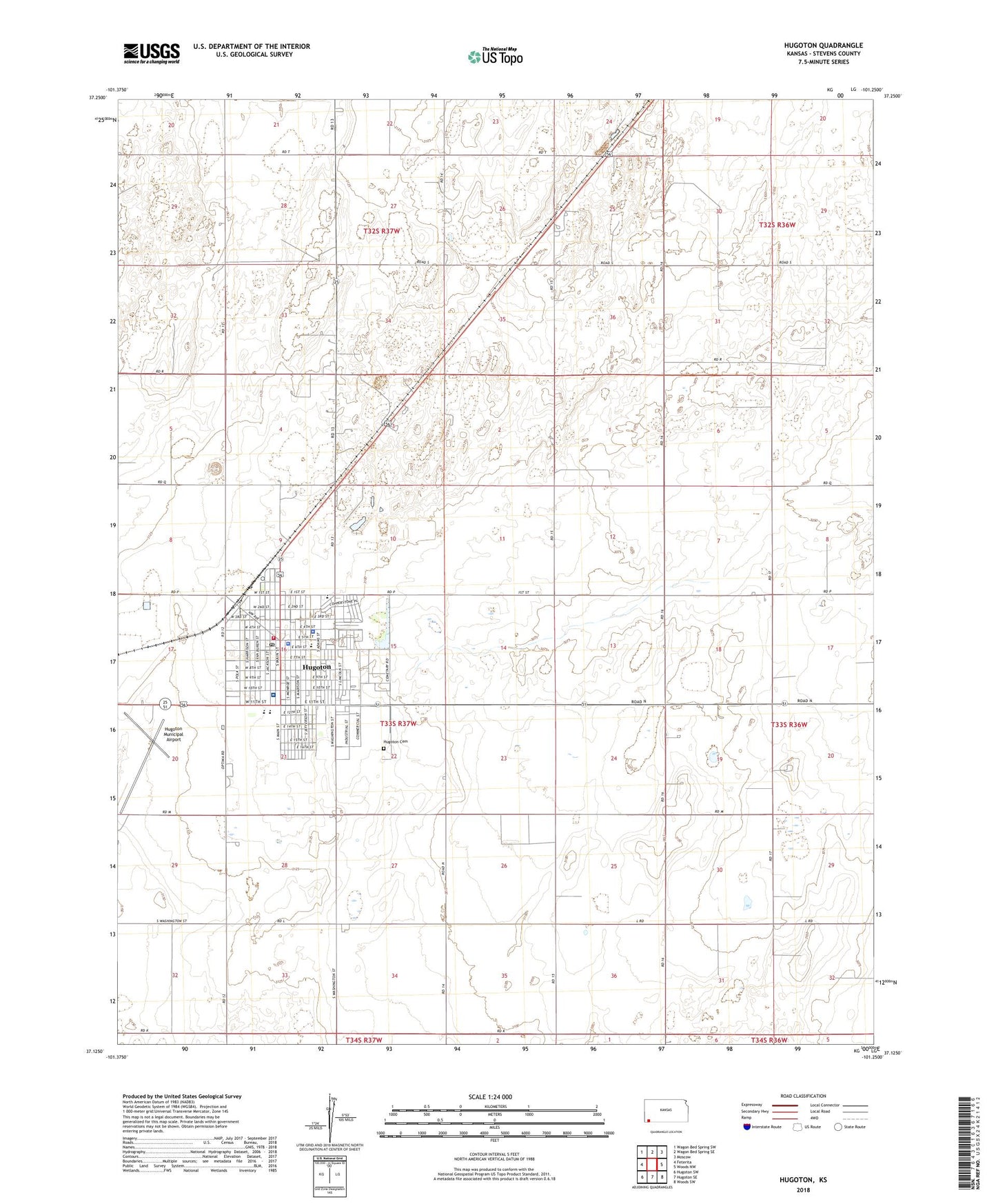 Hugoton Kansas US Topo Map Image