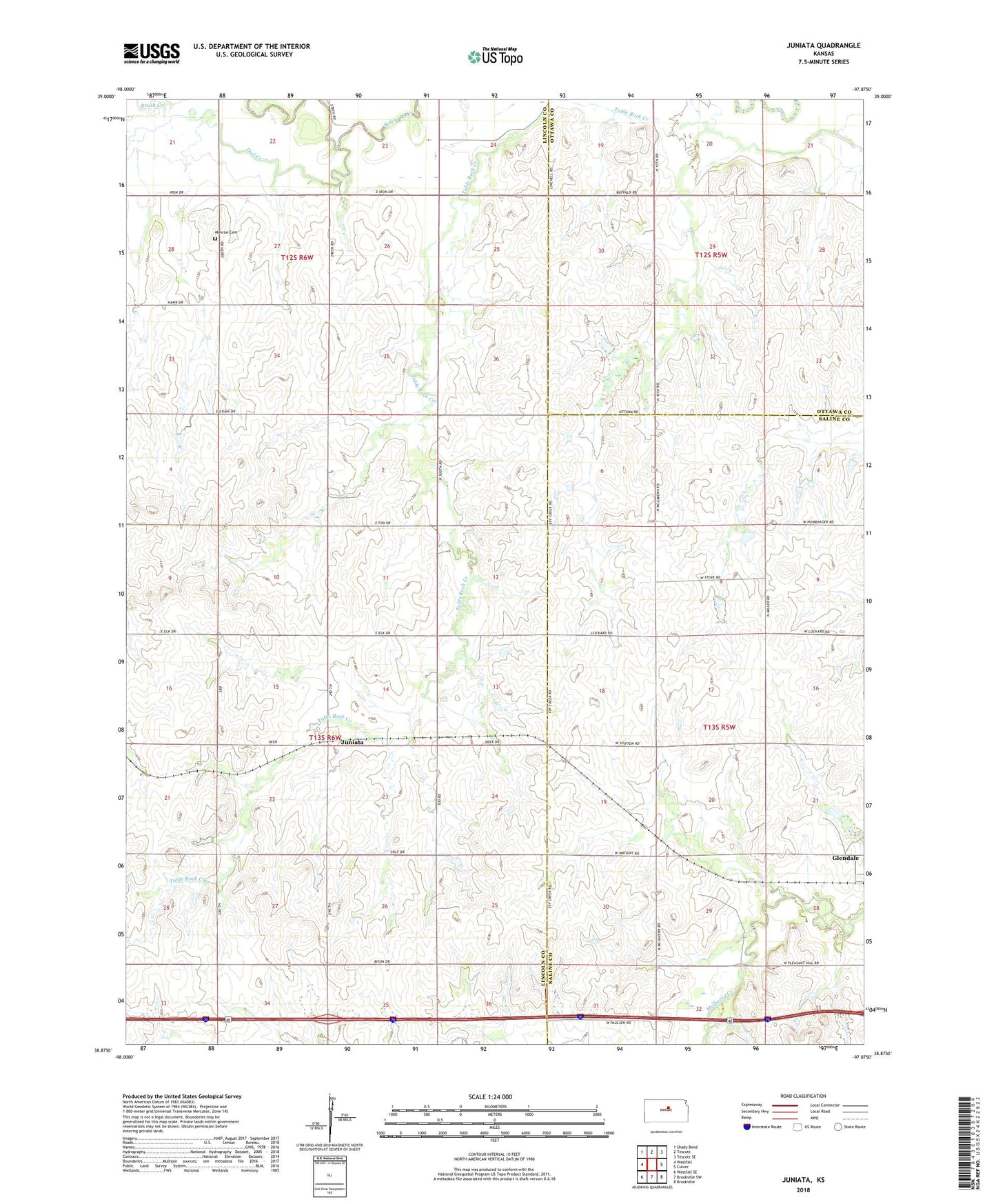 Juniata Kansas US Topo Map Image