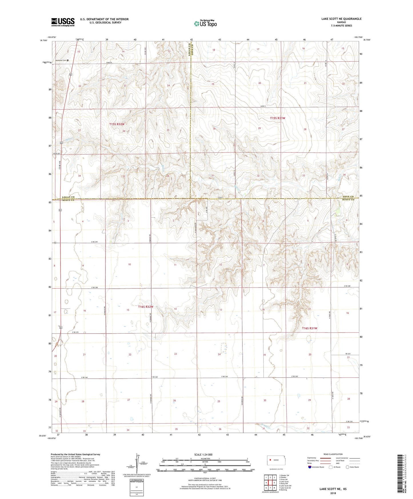 Lake Scott NE Kansas US Topo Map Image