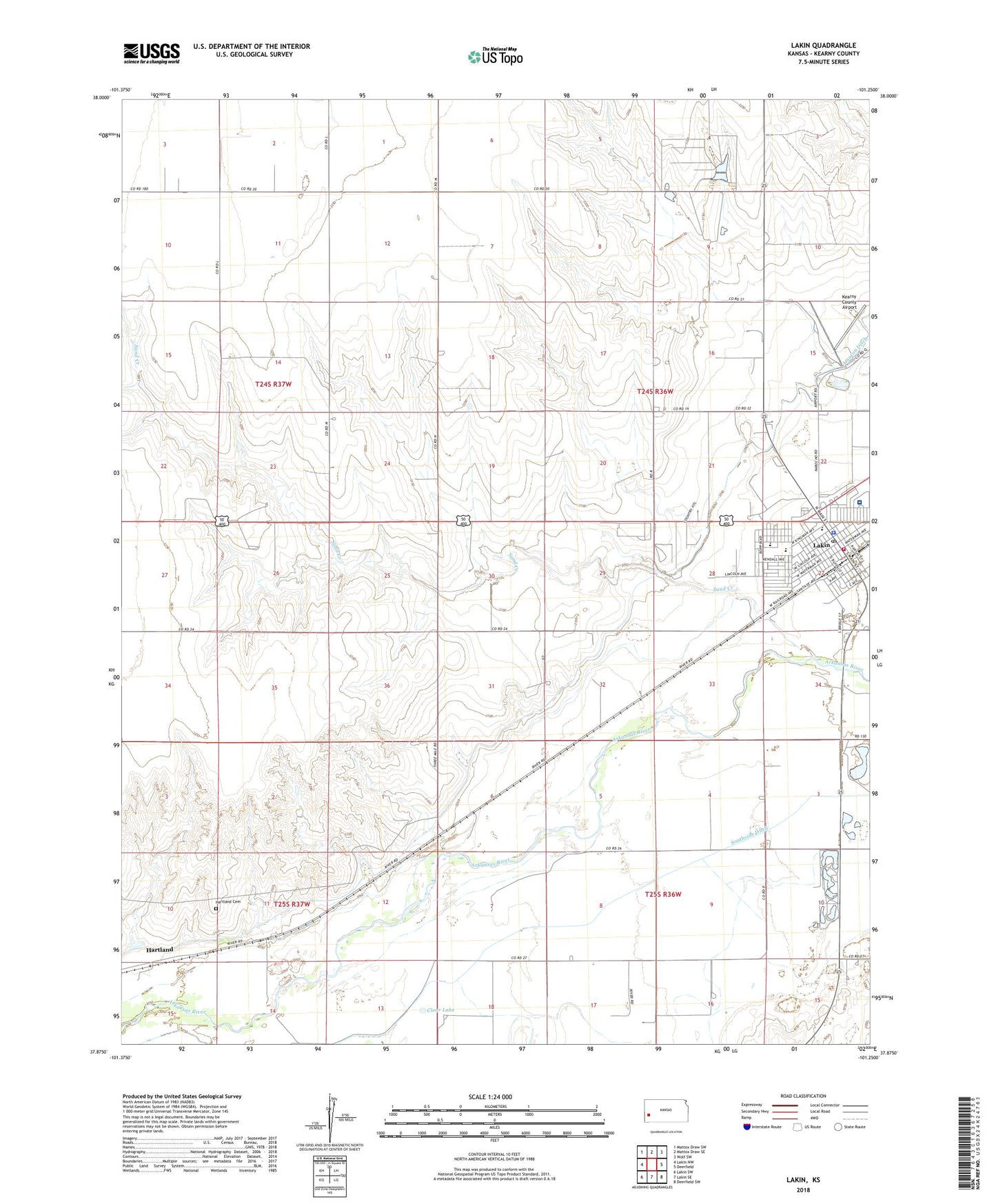 Lakin Kansas US Topo Map Image