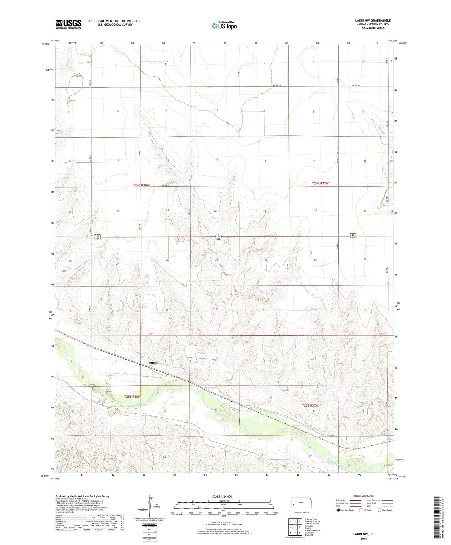 Lakin NW Kansas US Topo Map Image