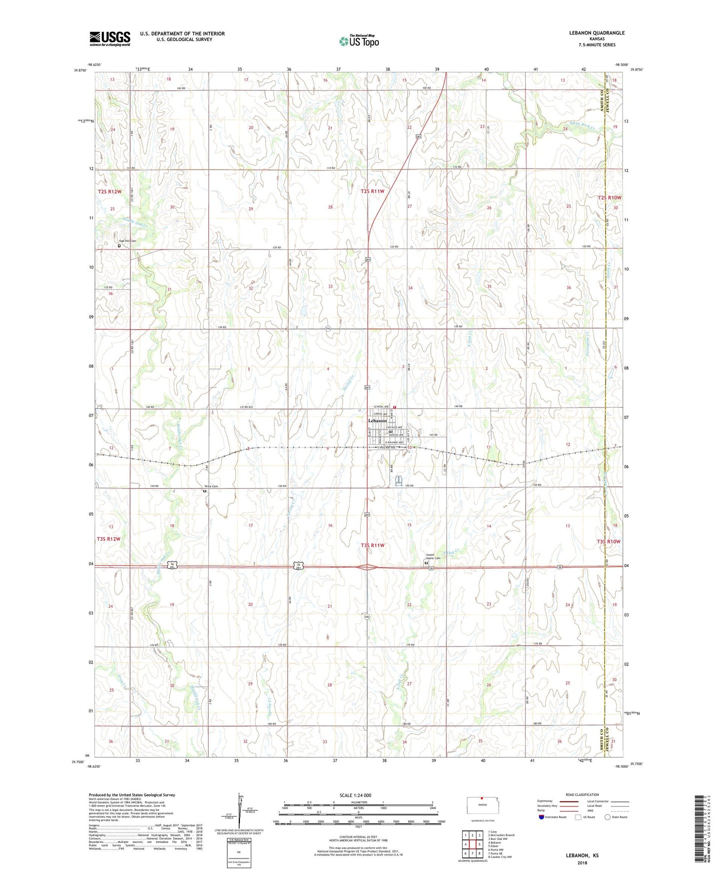 Lebanon Kansas US Topo Map Image