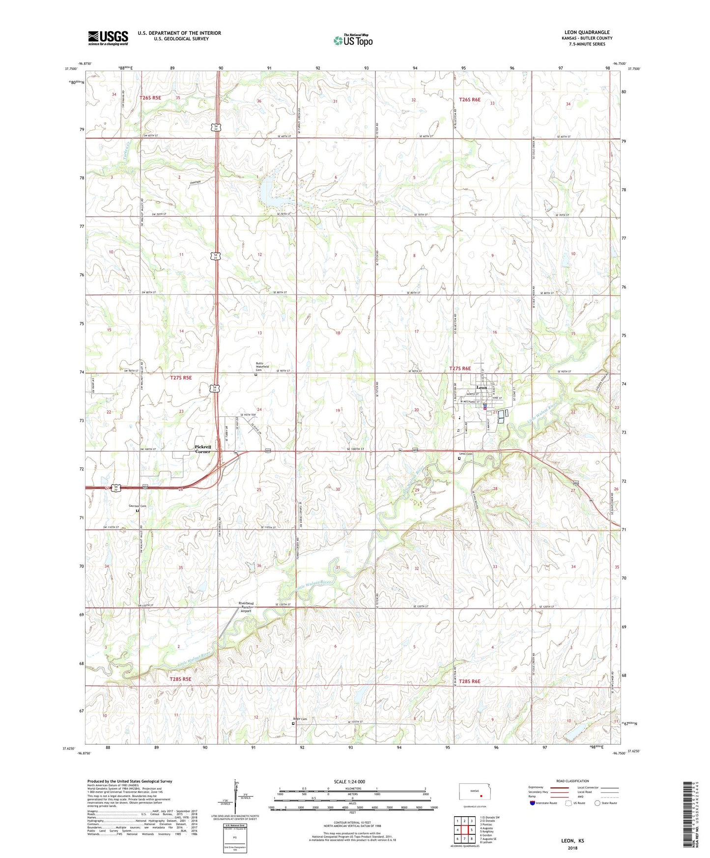 Leon Kansas US Topo Map Image