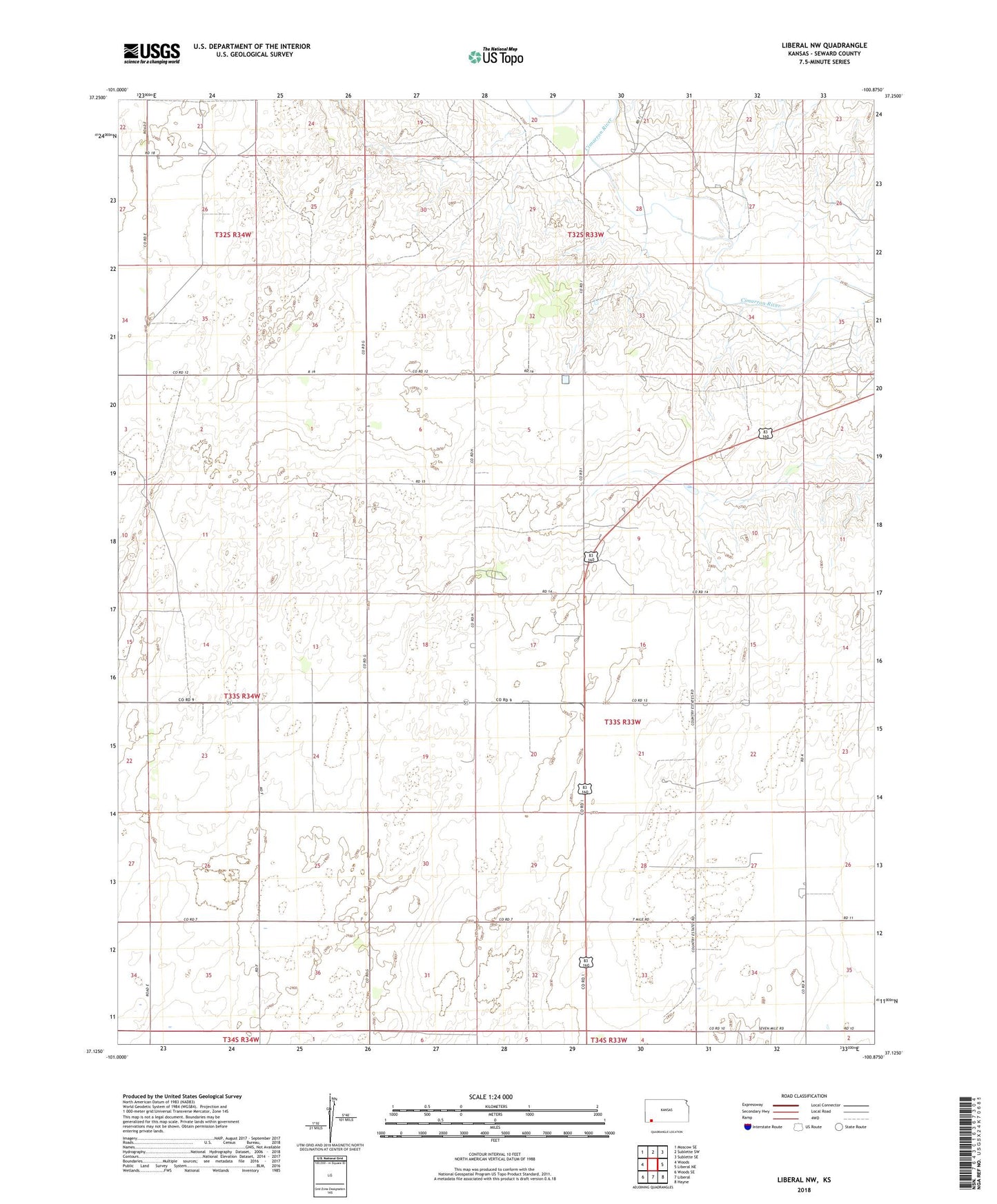 Liberal NW Kansas US Topo Map Image