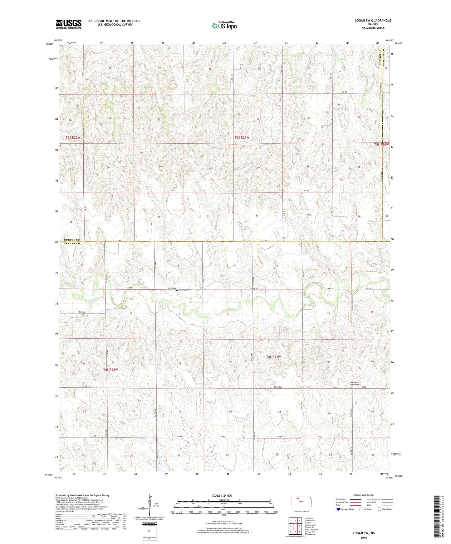 Logan SW Kansas US Topo Map Image