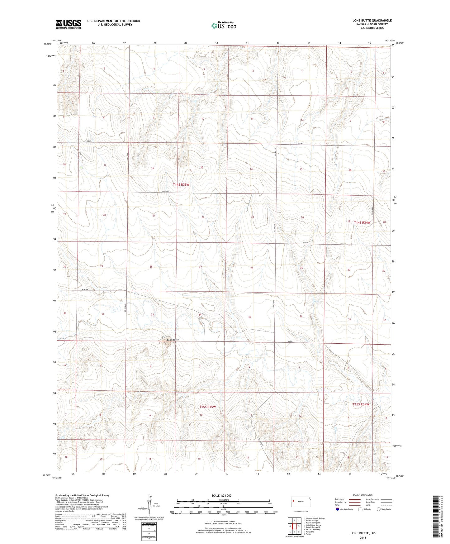 Lone Butte Kansas US Topo Map Image