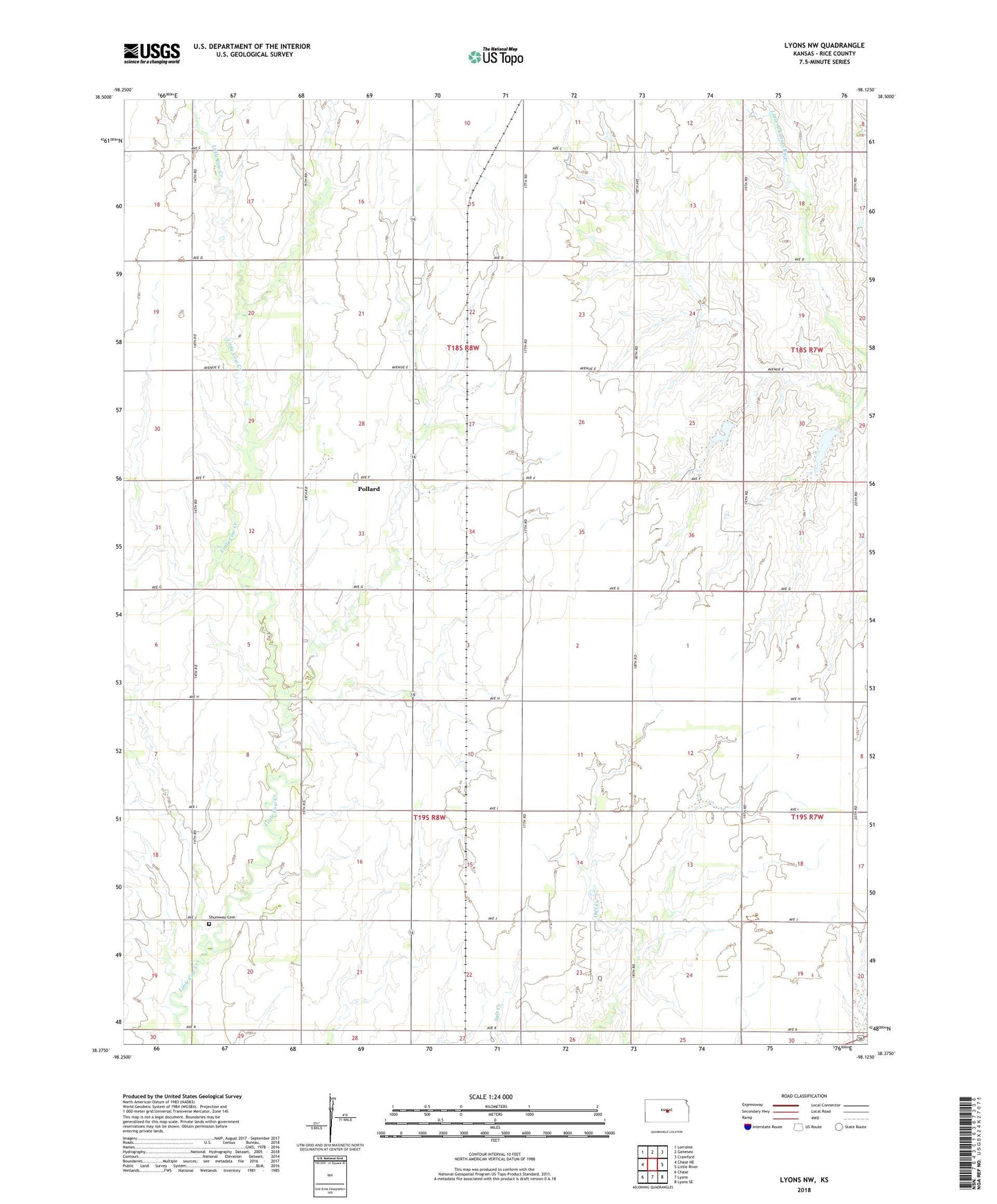 Lyons NW Kansas US Topo Map Image