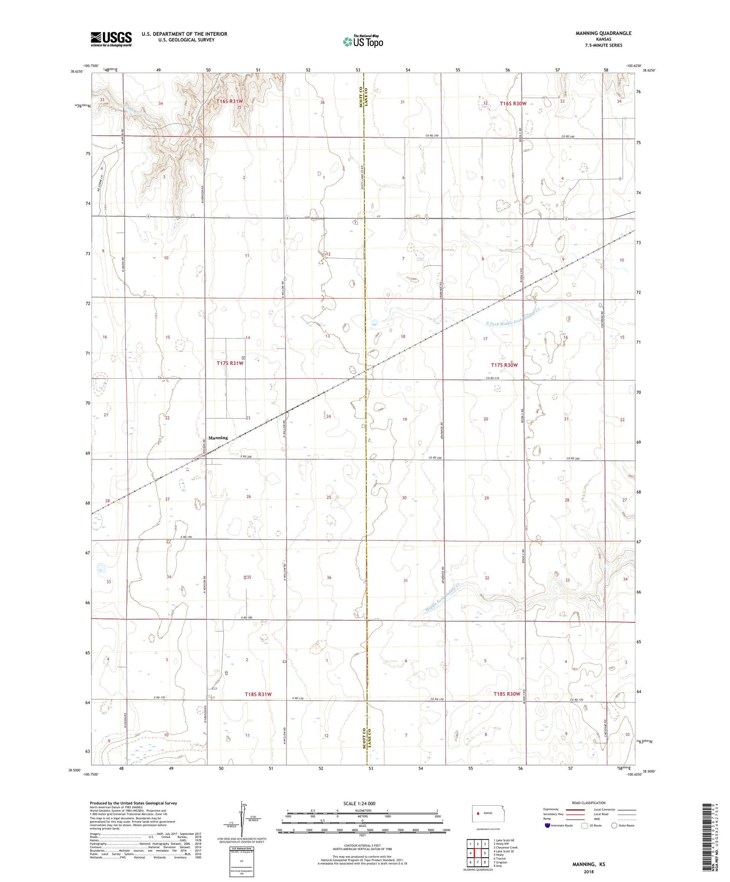 Manning Kansas US Topo Map Image