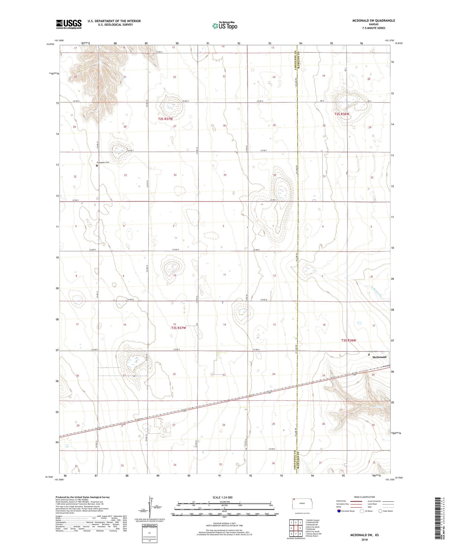 McDonald SW Kansas US Topo Map Image