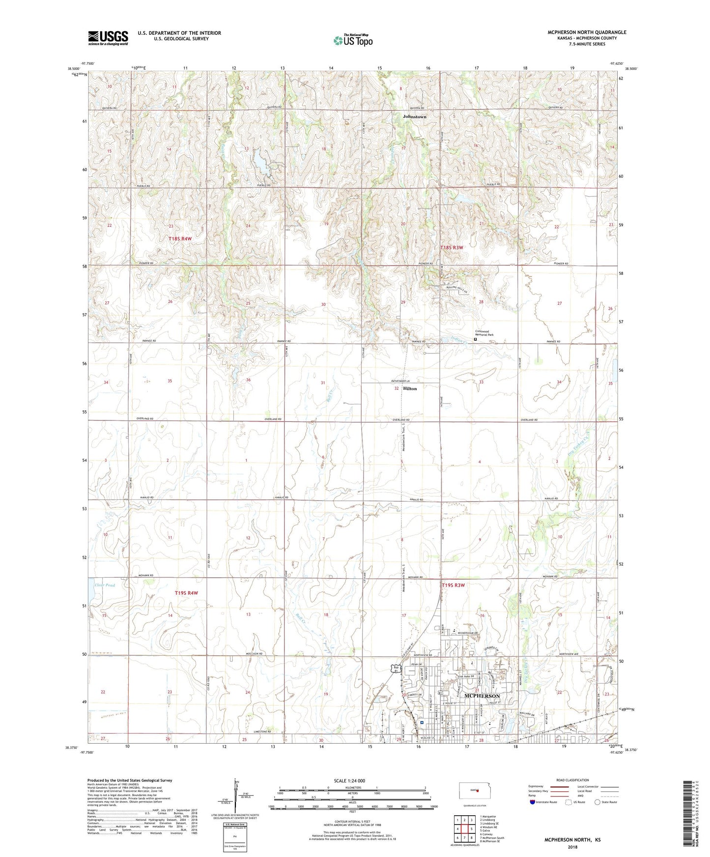 McPherson North Kansas US Topo Map Image