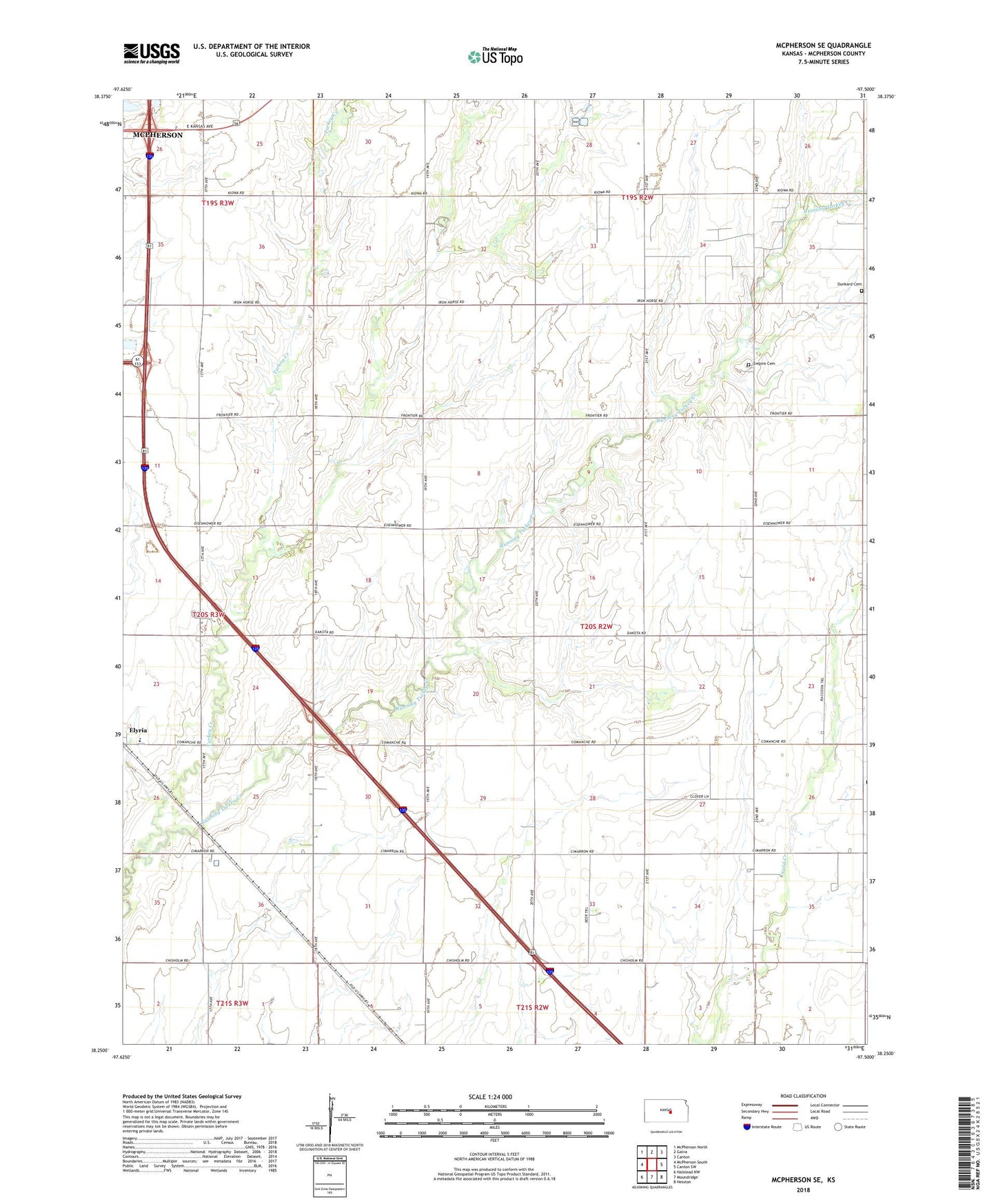 McPherson SE Kansas US Topo Map Image