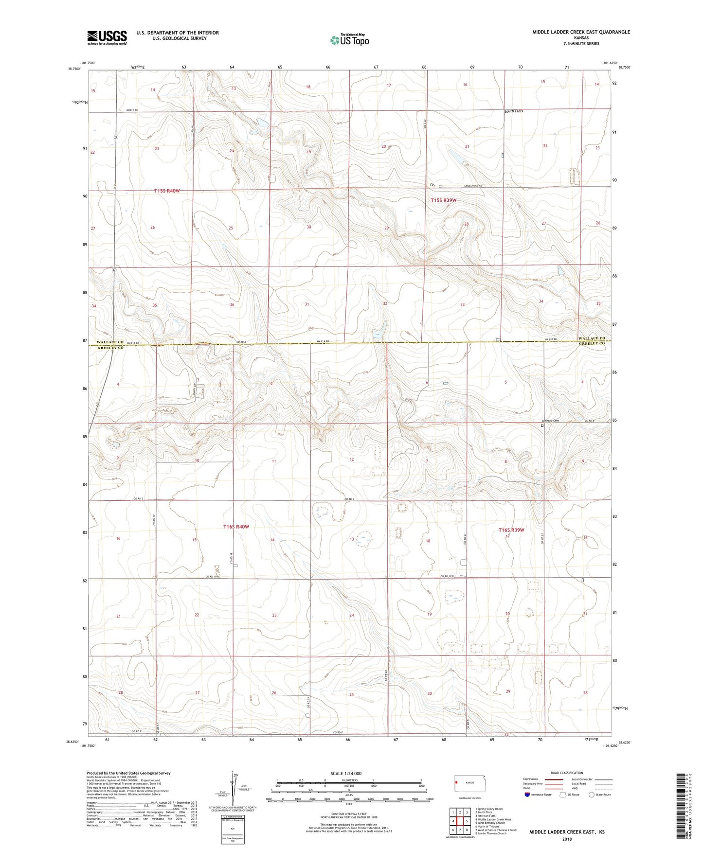 Middle Ladder Creek East Kansas US Topo Map Image
