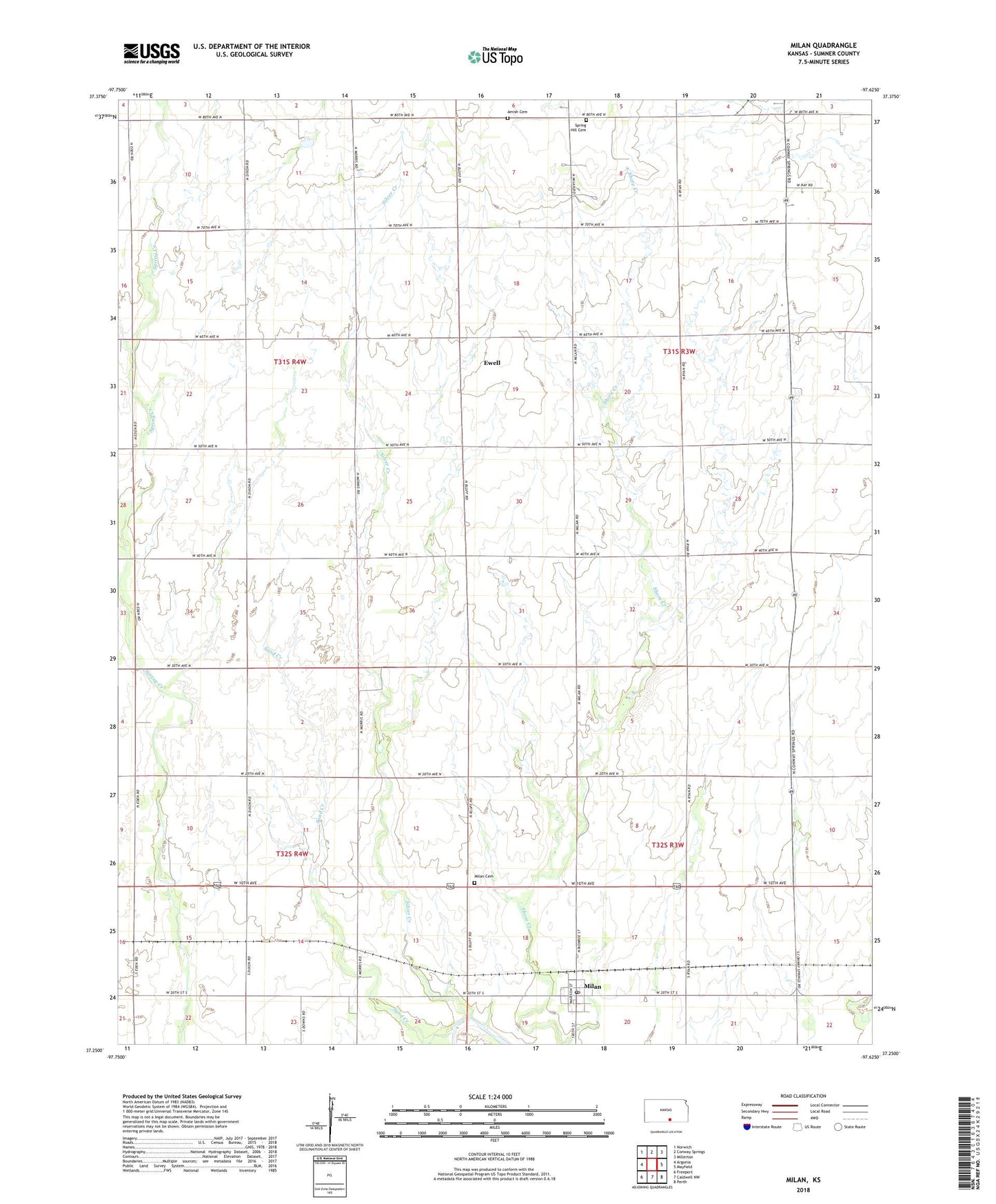 Milan Kansas US Topo Map Image