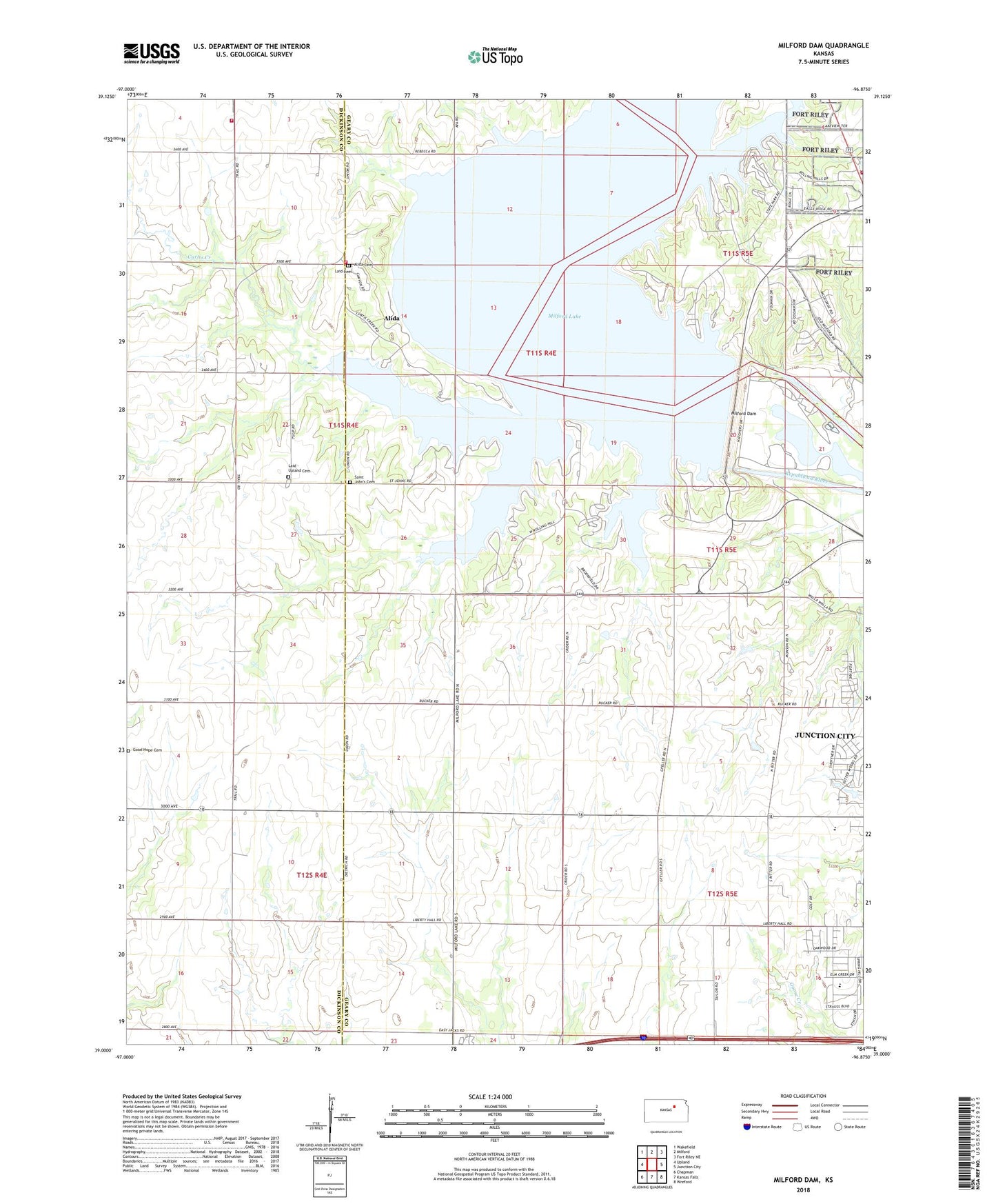 Milford Dam Kansas US Topo Map Image