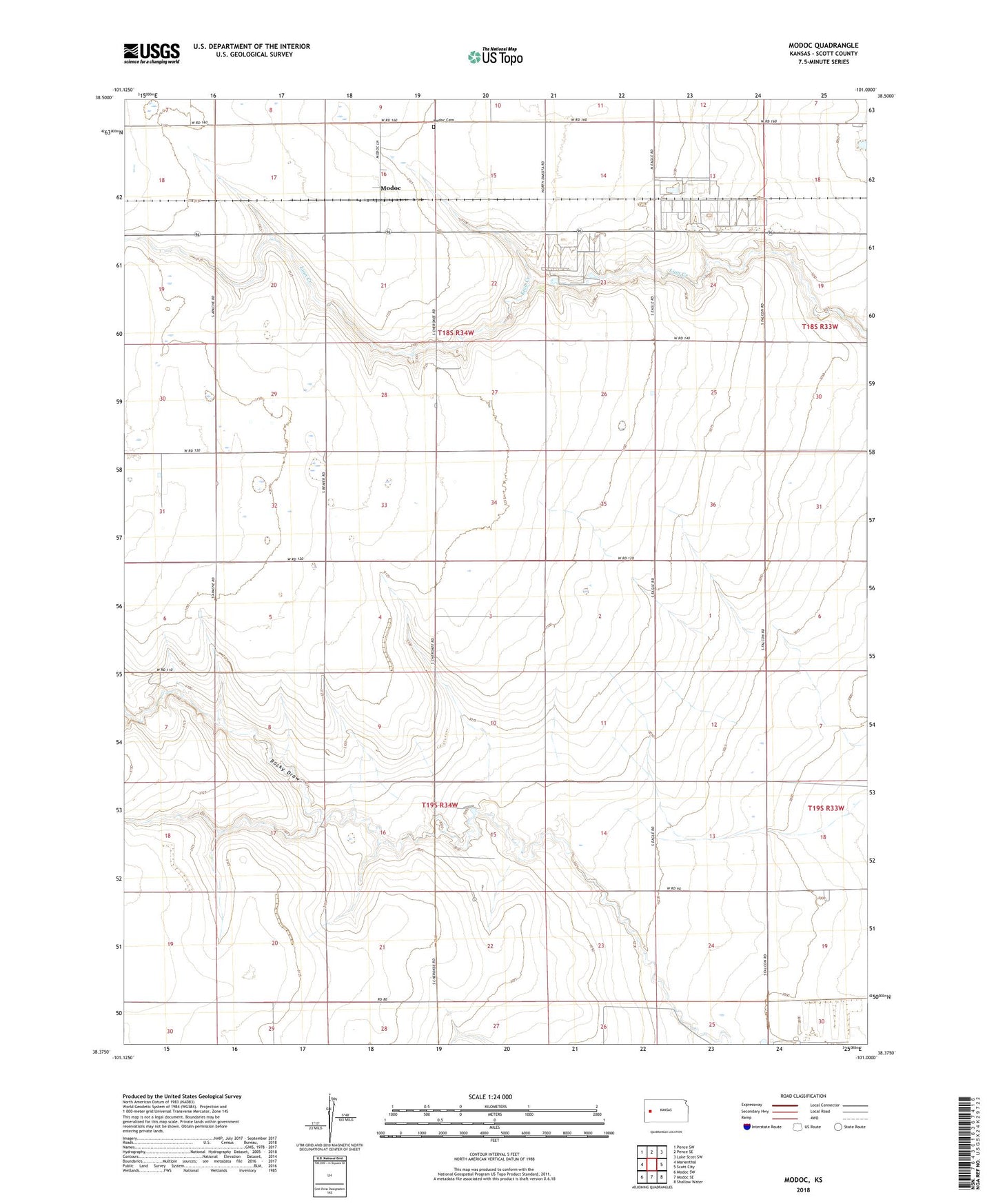 Modoc Kansas US Topo Map Image