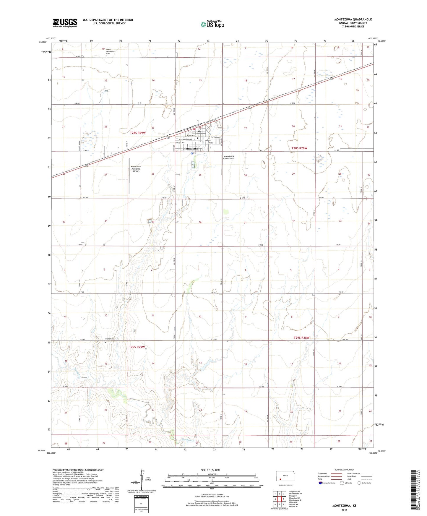 Montezuma Kansas US Topo Map Image