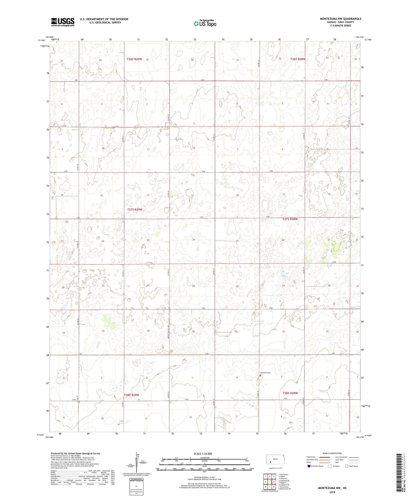 Montezuma NW Kansas US Topo Map Image