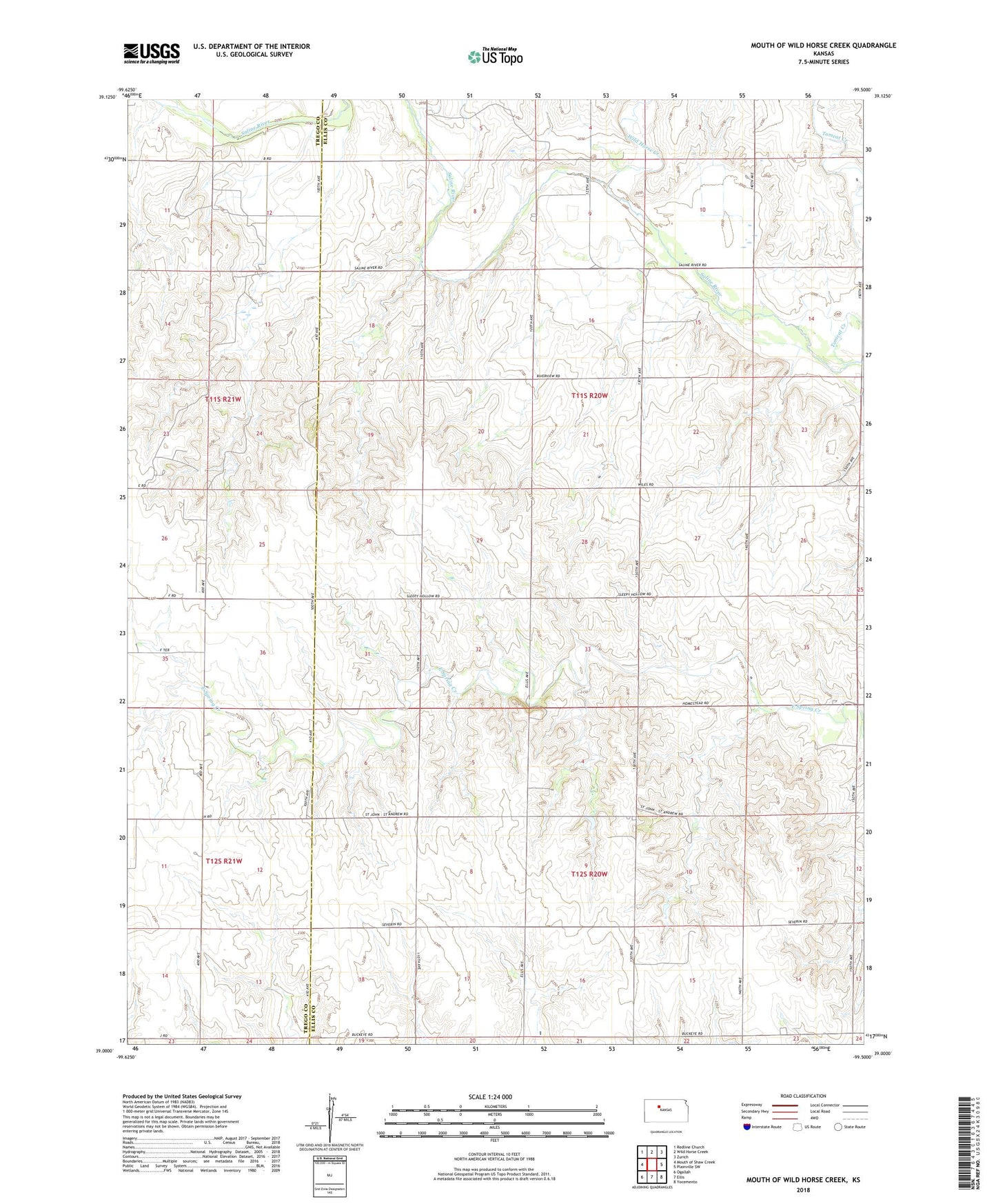Mouth of Wild Horse Creek Kansas US Topo Map Image