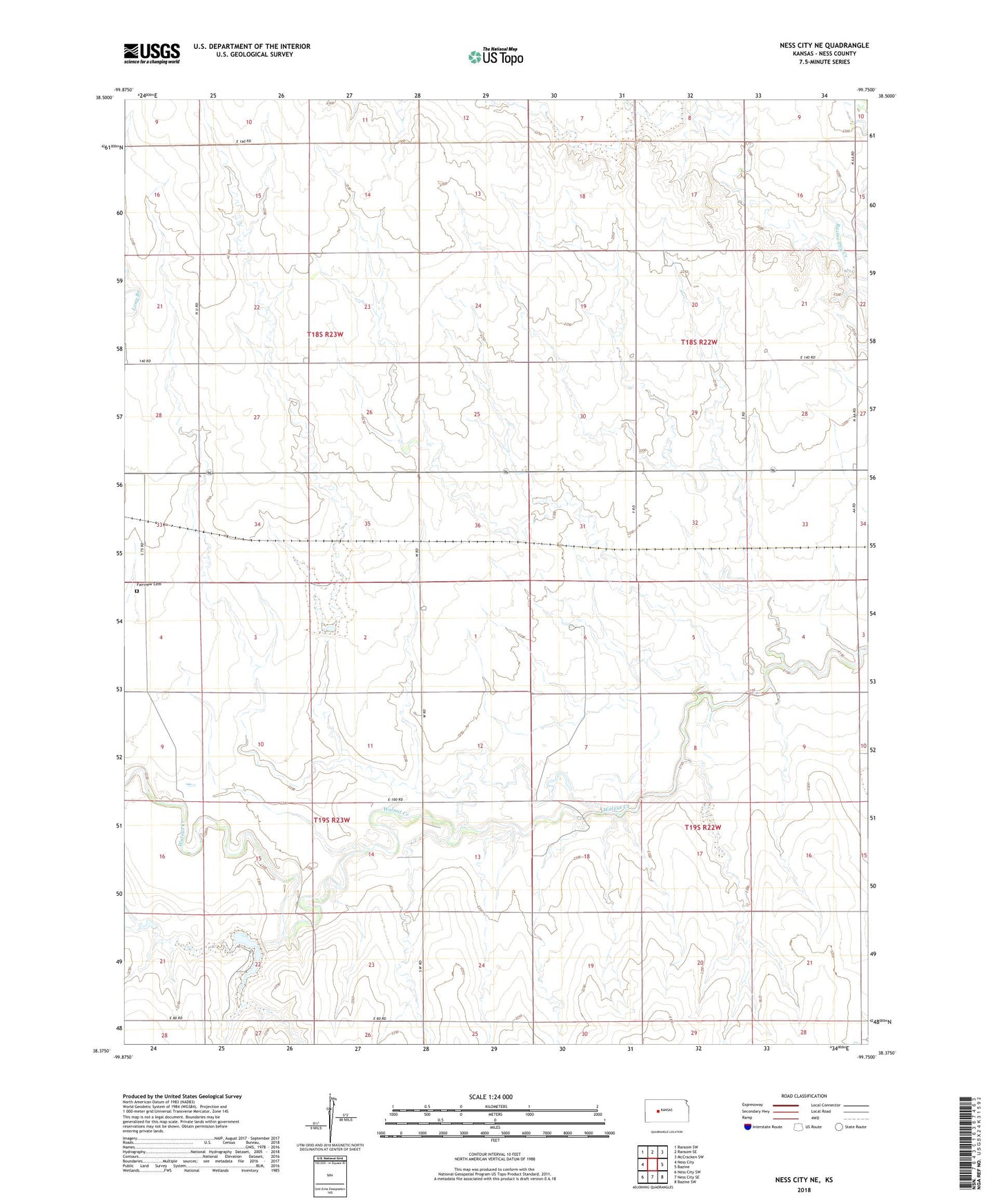 Ness City NE Kansas US Topo Map Image