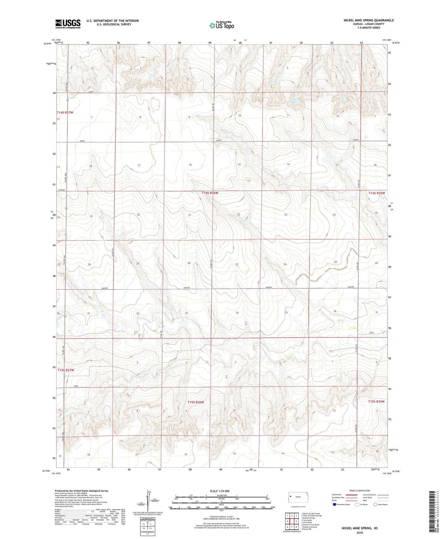 Nickel Mine Spring Kansas US Topo Map Image